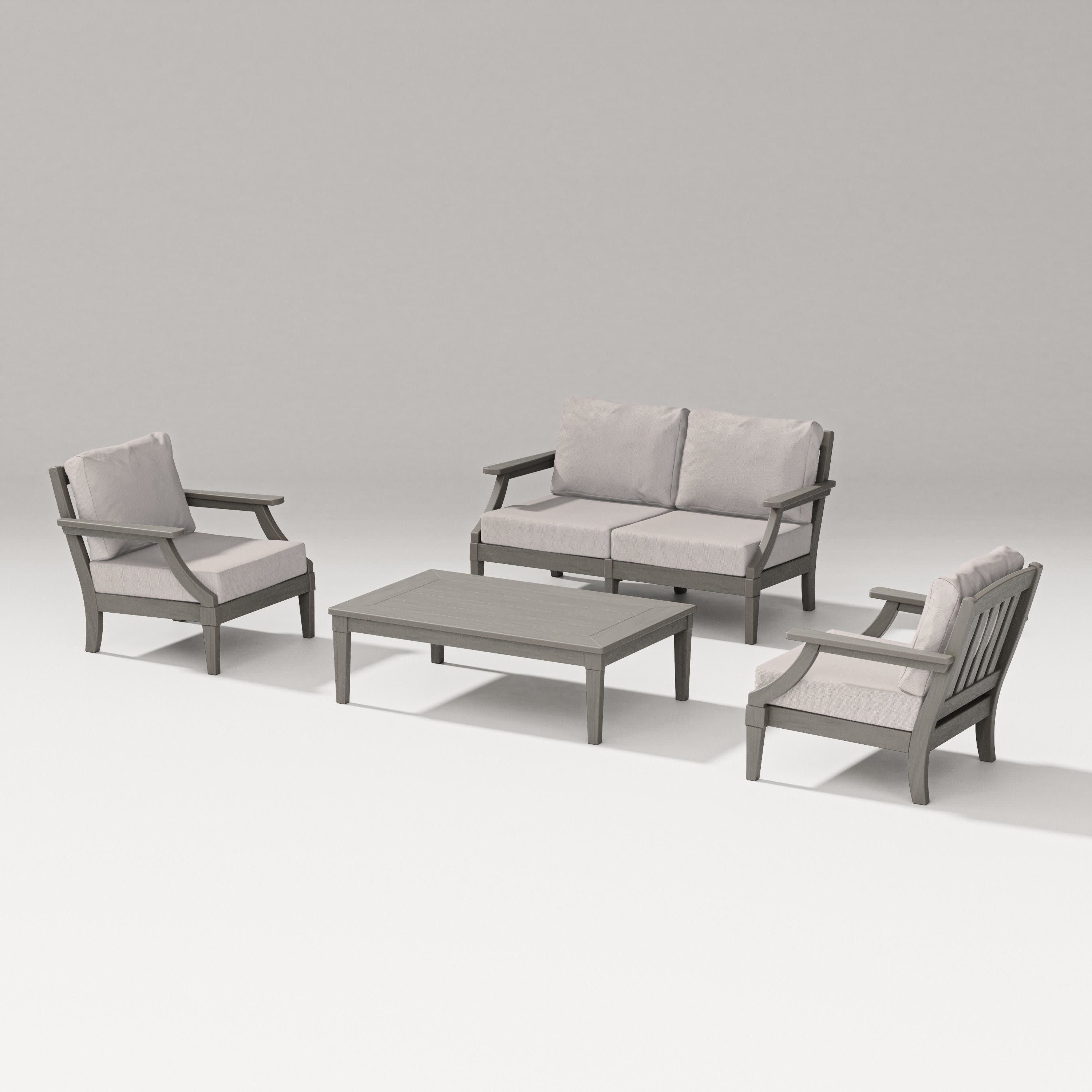 Estate Lounge 4-Piece Loveseat Set in Driftwood / Dune Burlap