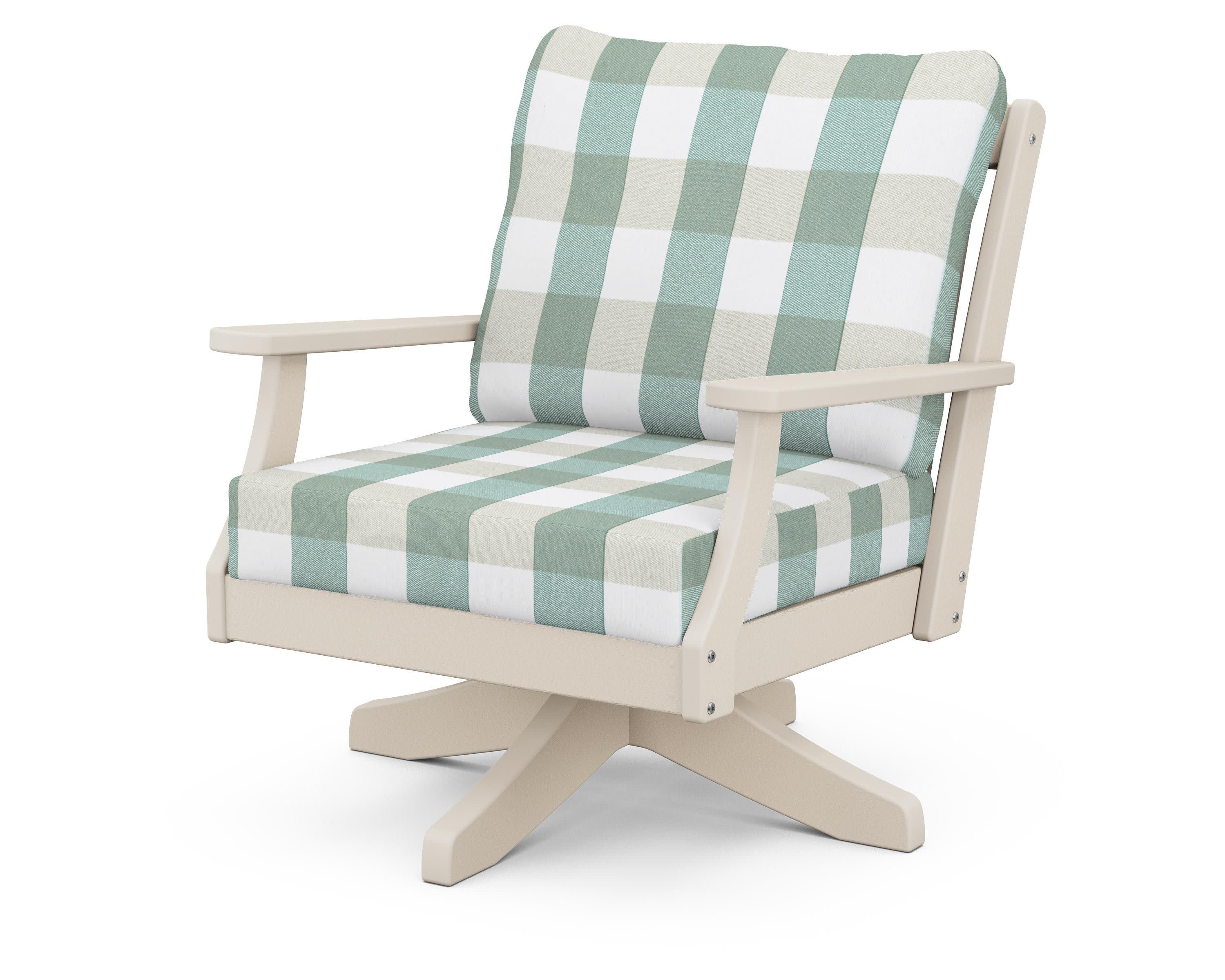 Braxton Deep Seating Swivel Chair in Sand / Buffalo Plaid Glacier Spa