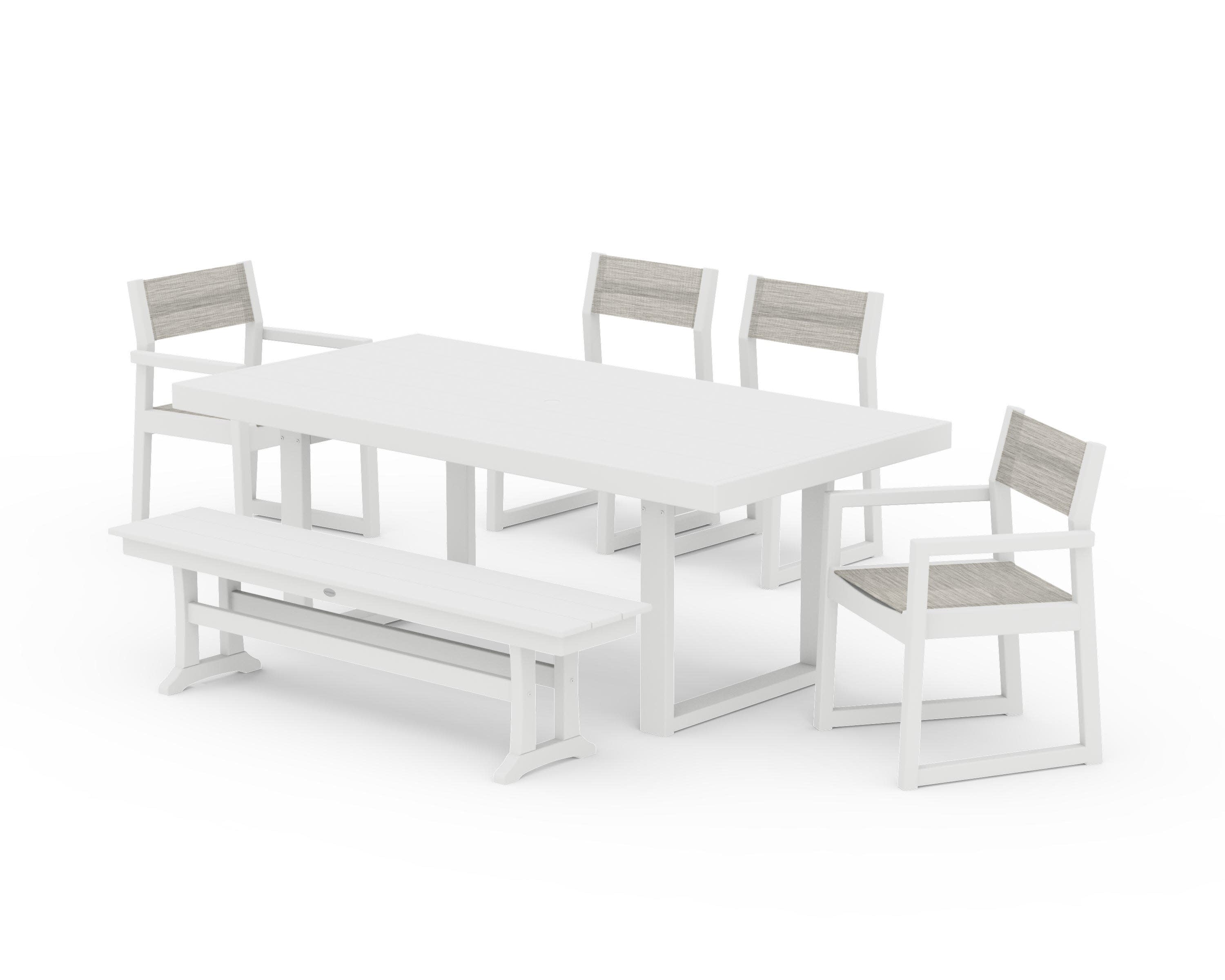 EDGE Sling 6-Piece Dining Set with Bench in White / Birch Sling