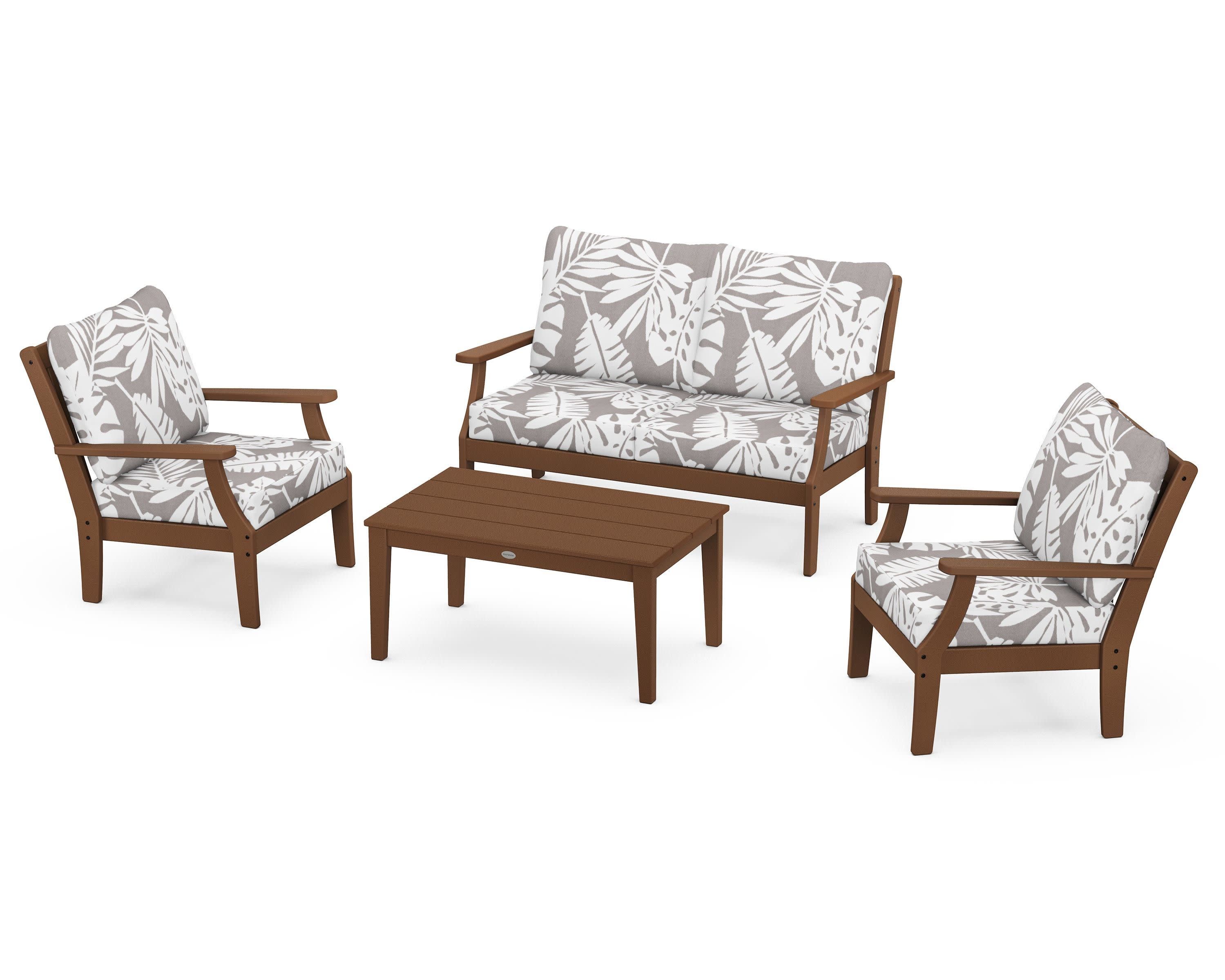 Braxton 4-Piece Deep Seating Chair Set in Teak / Leaf Grey Mist