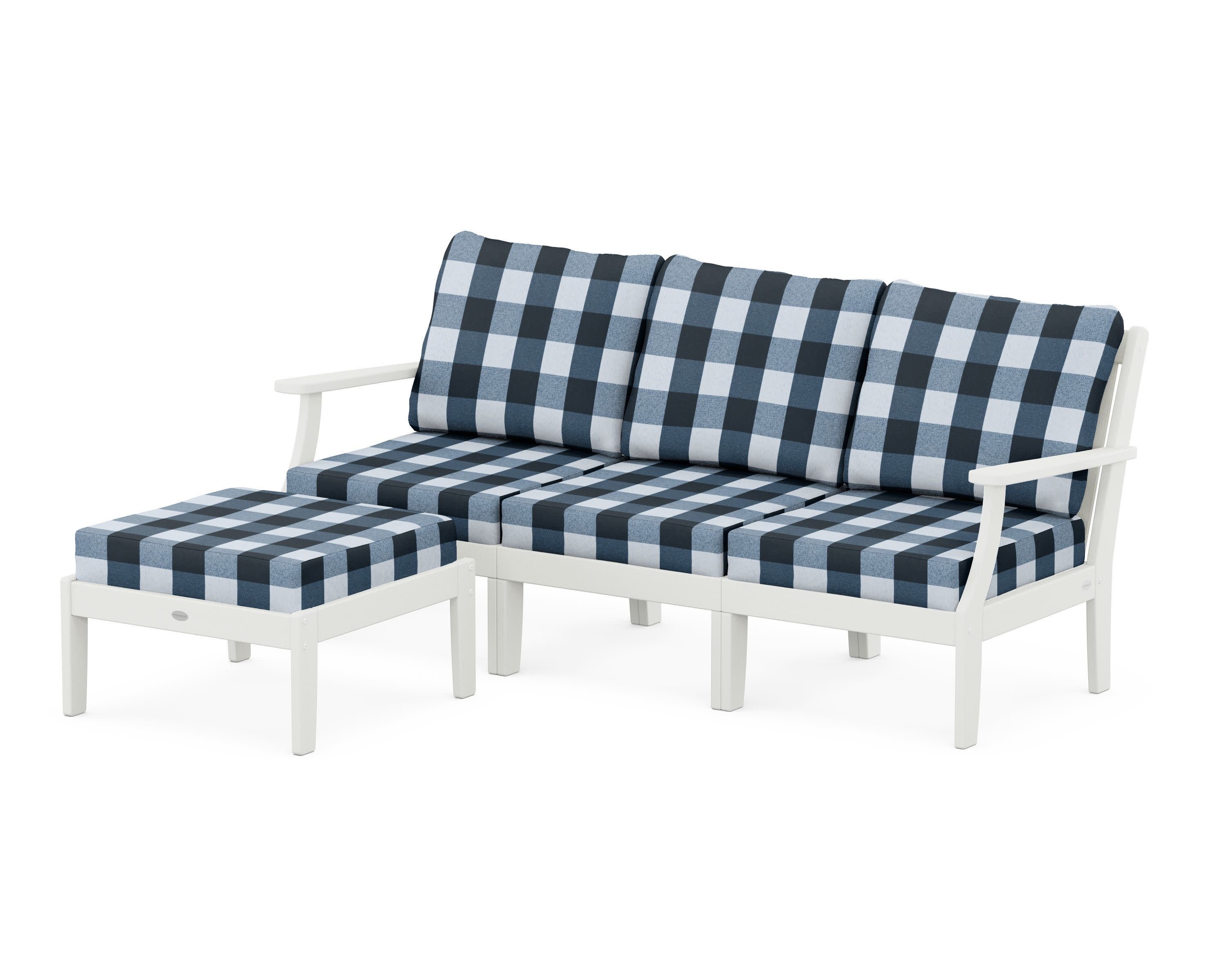 Braxton Modular 4-Piece Deep Seating Set with Ottoman in Vintage White / Buffalo Plaid Marine Indigo