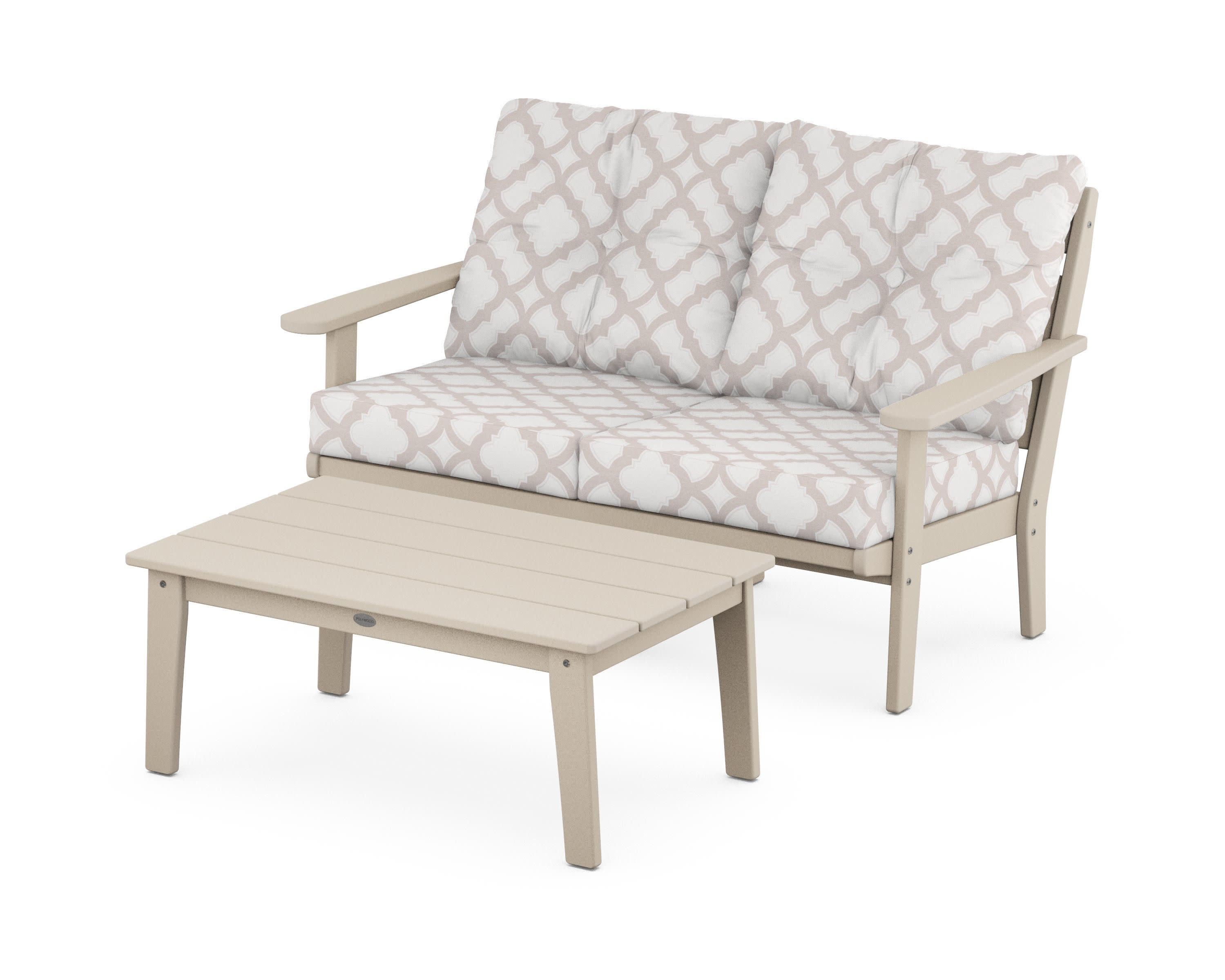 Lakeside 2-Piece Lounge Loveseat Set in Sand / Trellis Dune Burlap