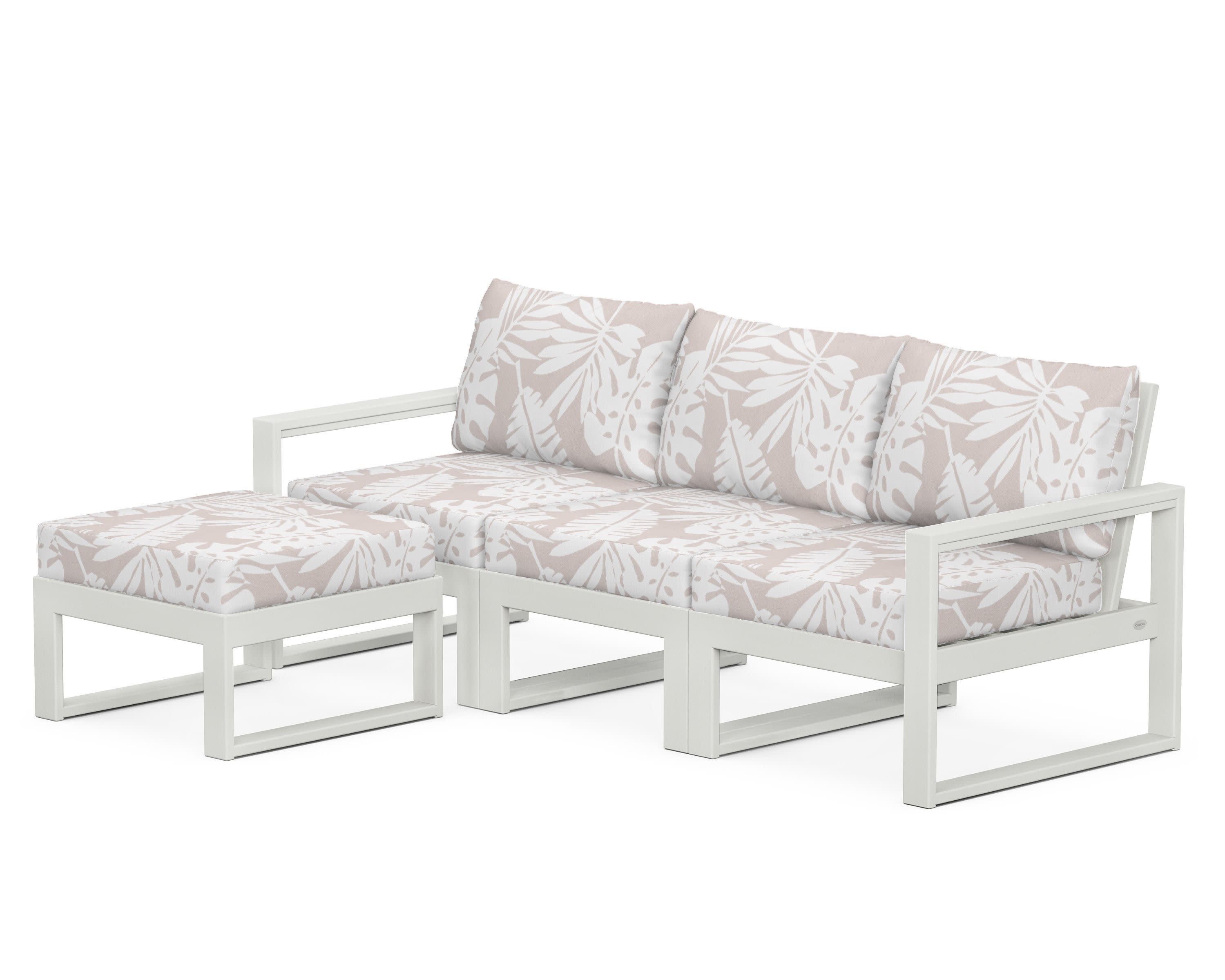 EDGE 4-Piece Modular Deep Seating Set with Ottoman in Vintage White / Leaf Dune Burlap