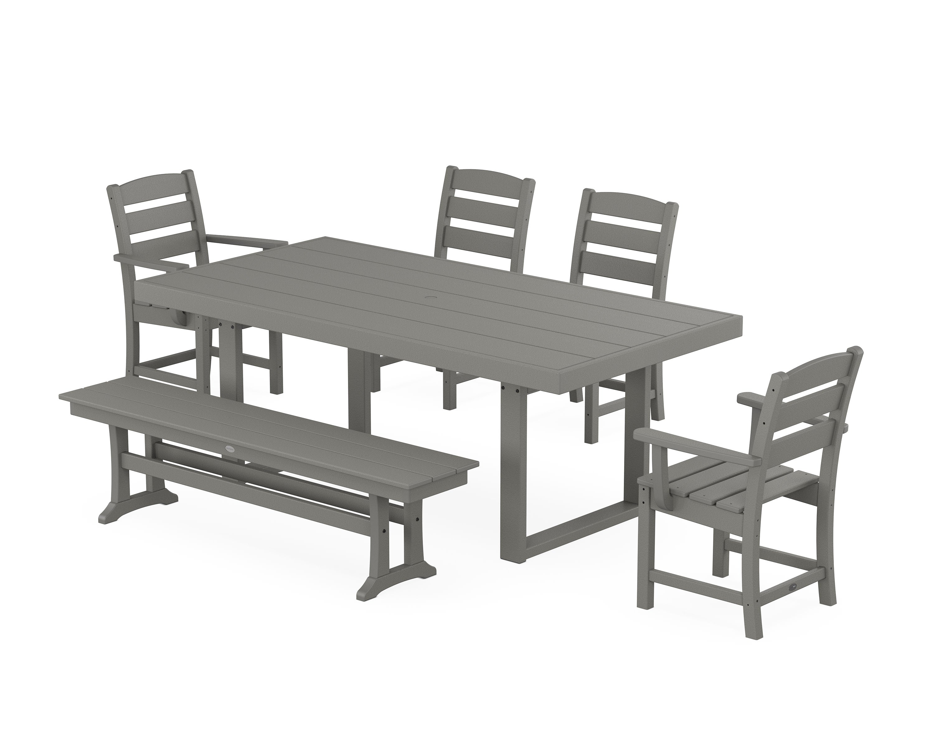 Lakeside 6-Piece Dining Set with Bench in Slate Grey