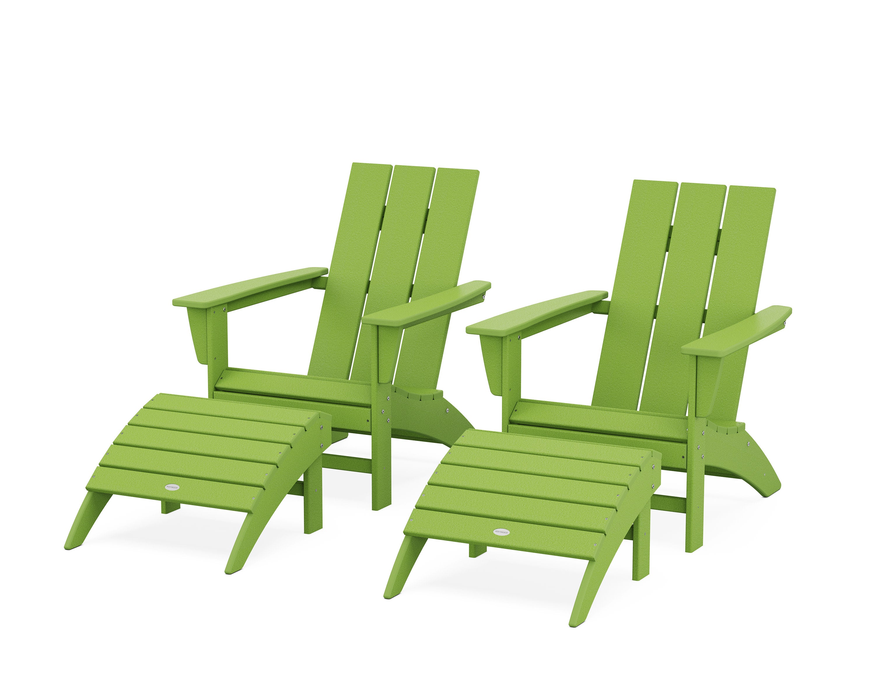 Modern Adirondack Chair 4-Piece Set with Ottomans in Lime