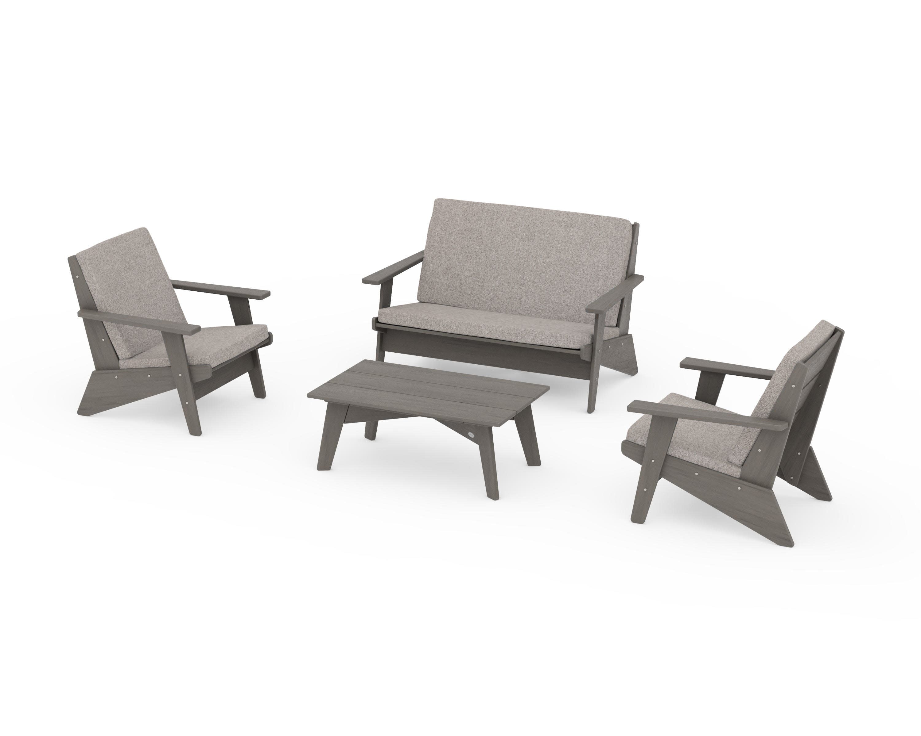 Riviera Modern Lounge 4-Piece Set in Driftwood / Weathered Tweed