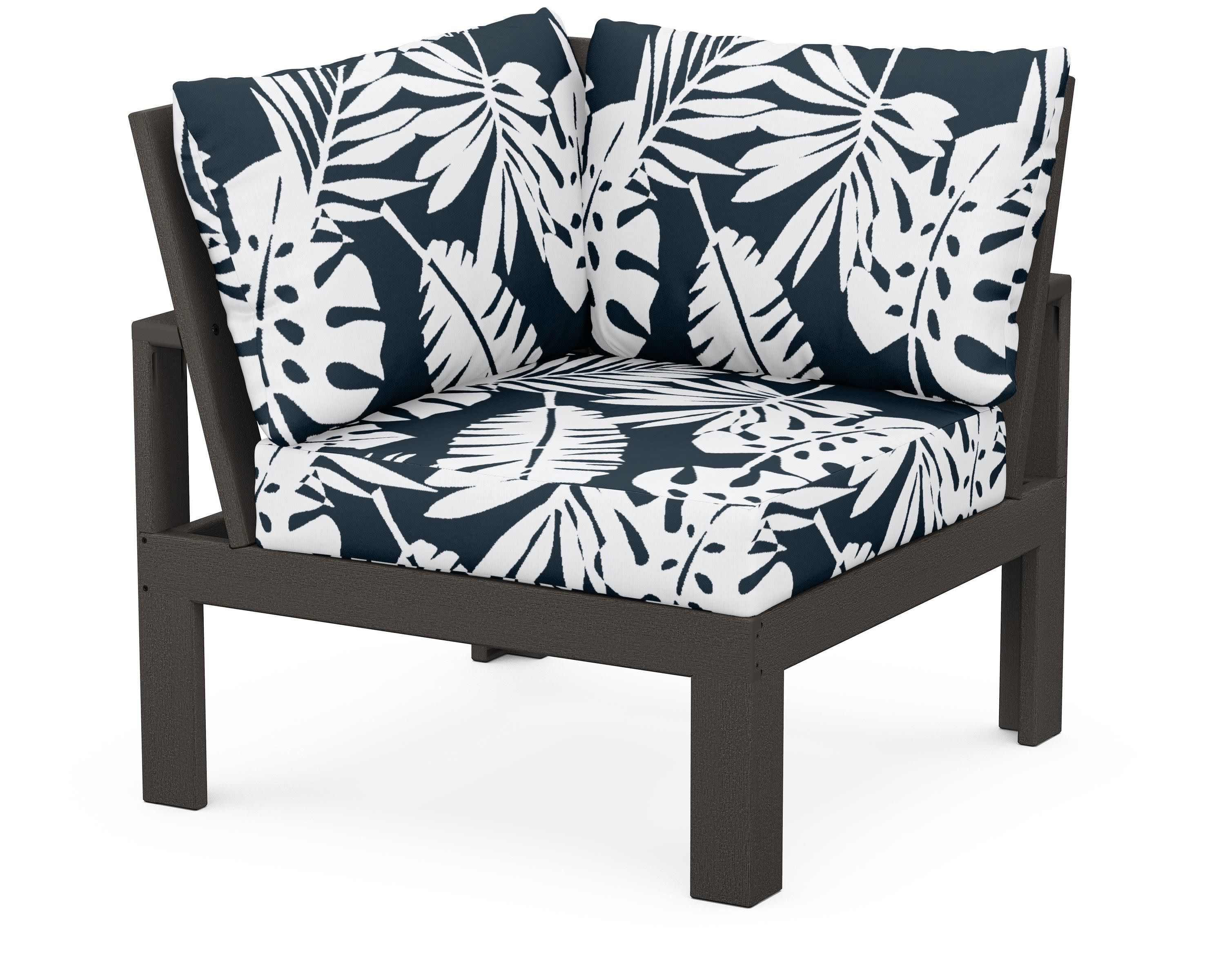 Modular Corner Chair in Vintage Coffee / Leaf Marine Indigo