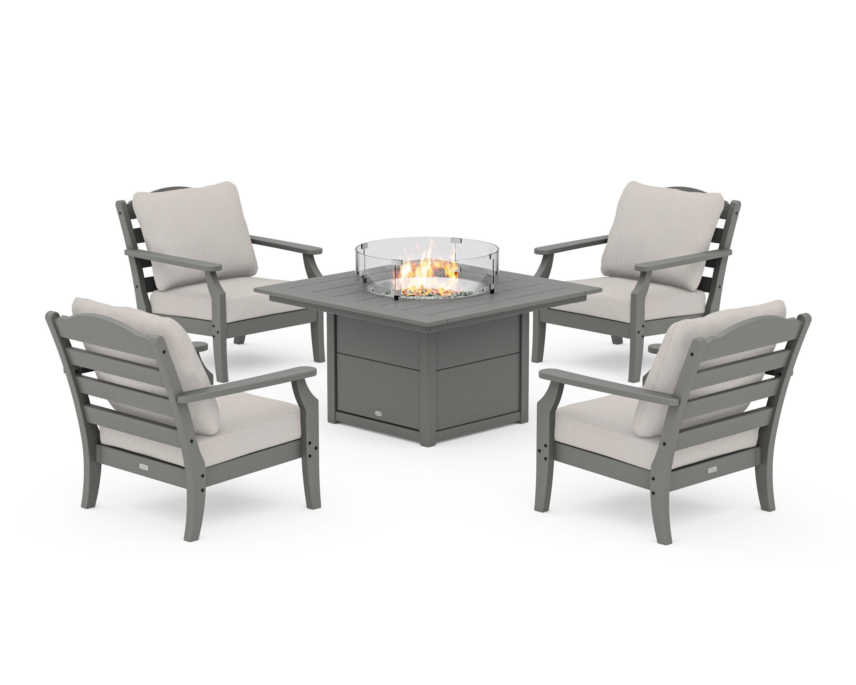 Savannah 5-Piece Deep Seating Set with Fire Pit Table in Slate Grey / Cast Ash