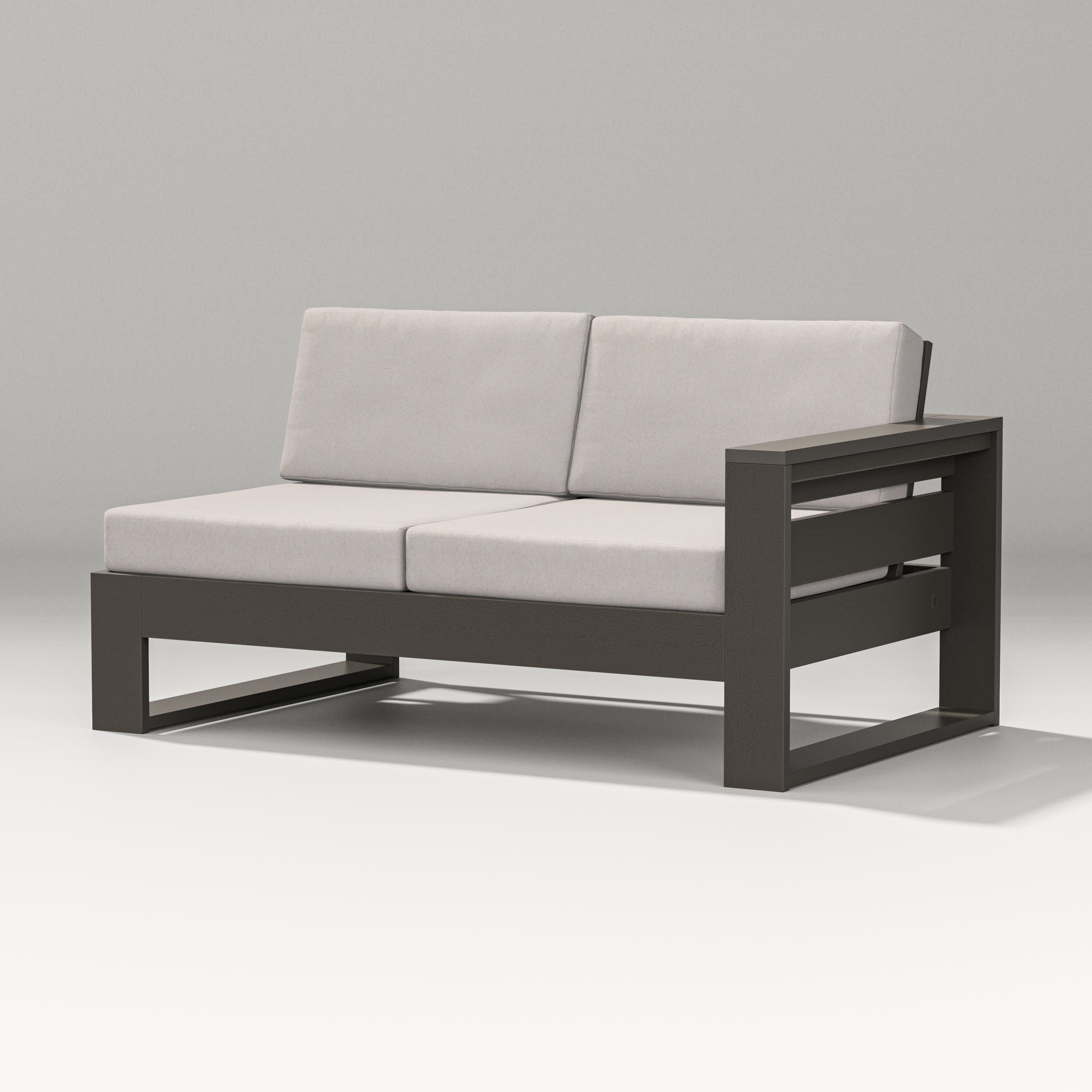 Latitude Modular Right Arm Loveseat in Vintage Coffee / Dune Burlap