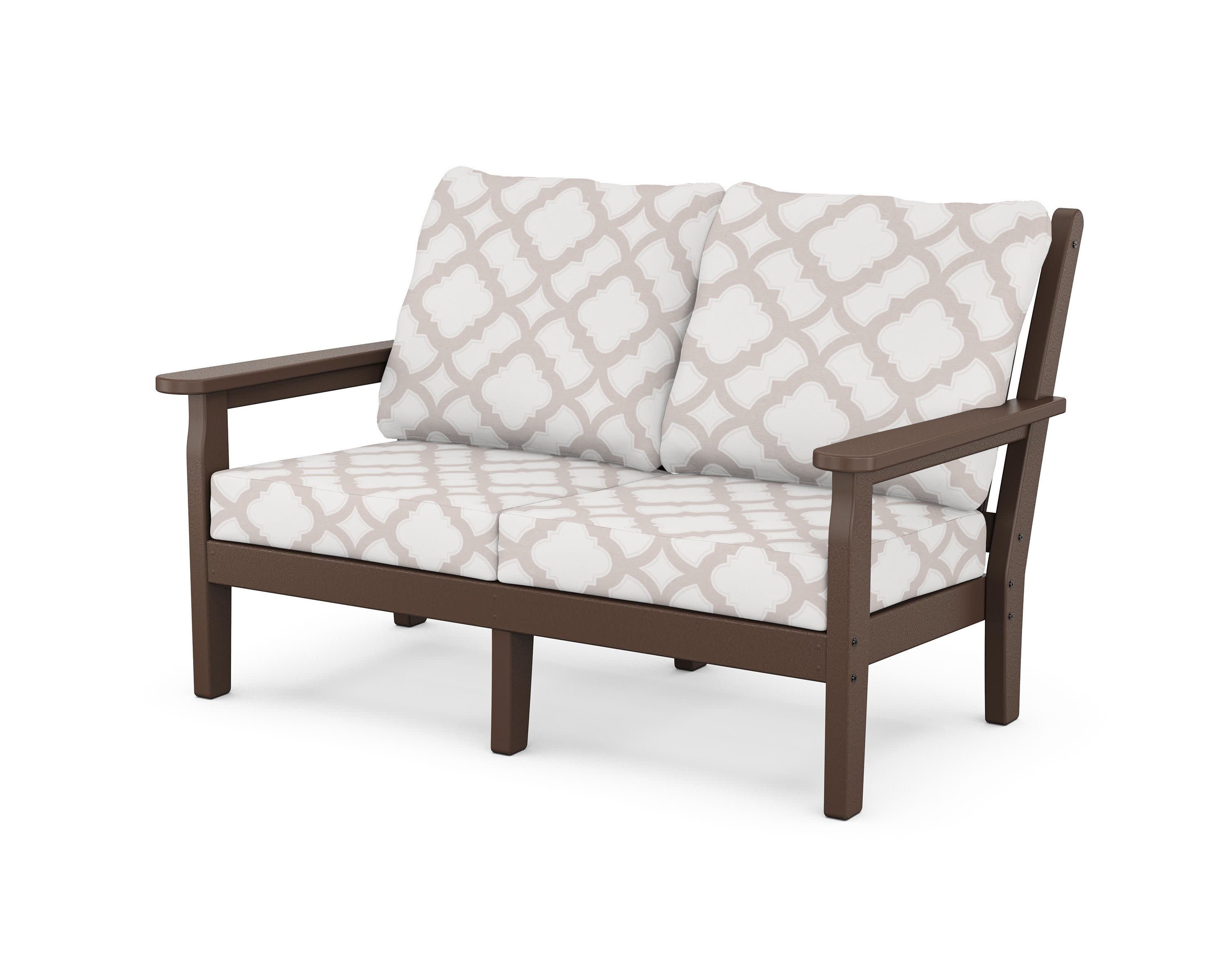 Chippendale Deep Seating Loveseat in Mahogany / Trellis Dune Burlap