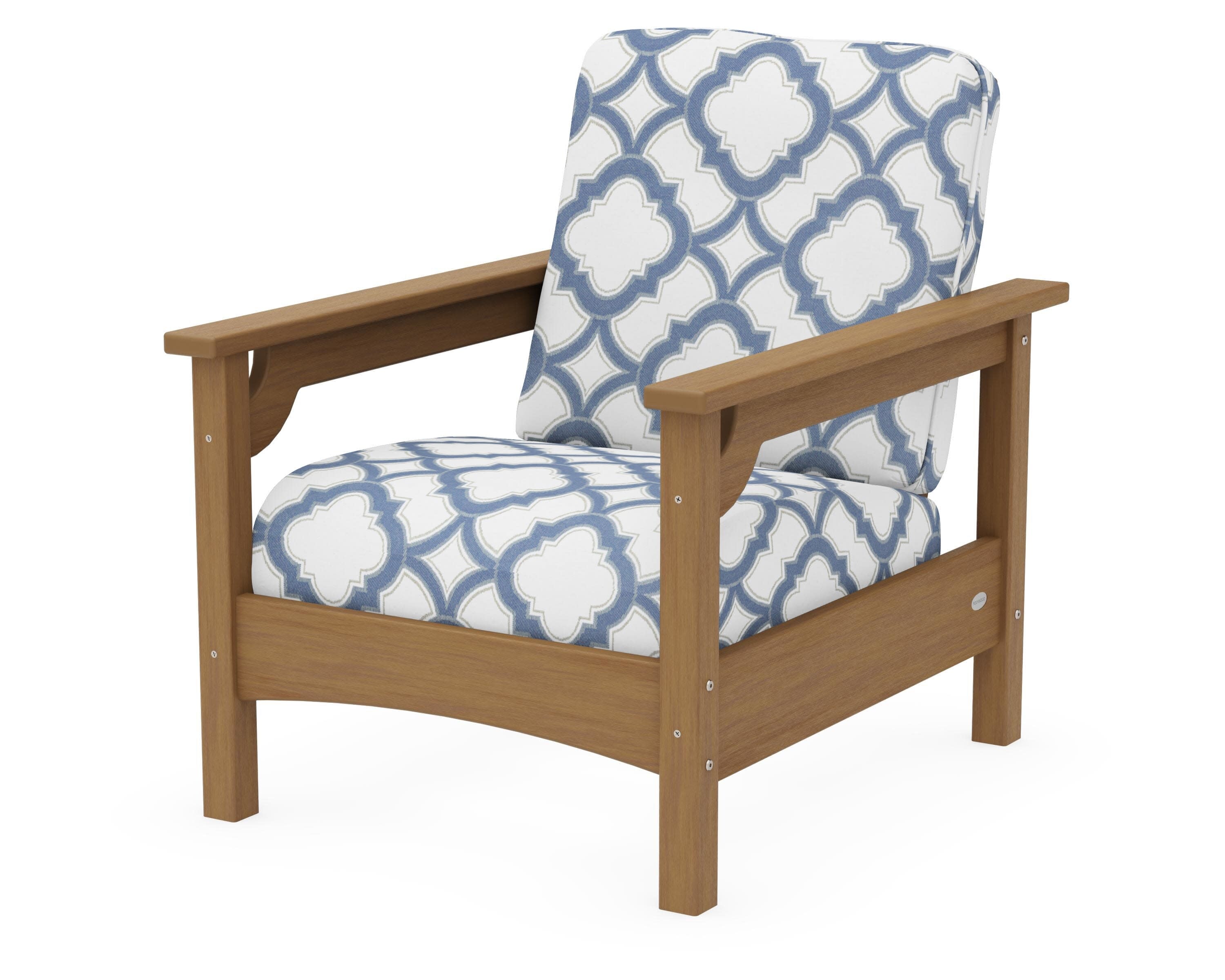 Club Chair in Natural / Trellis Sky Blue