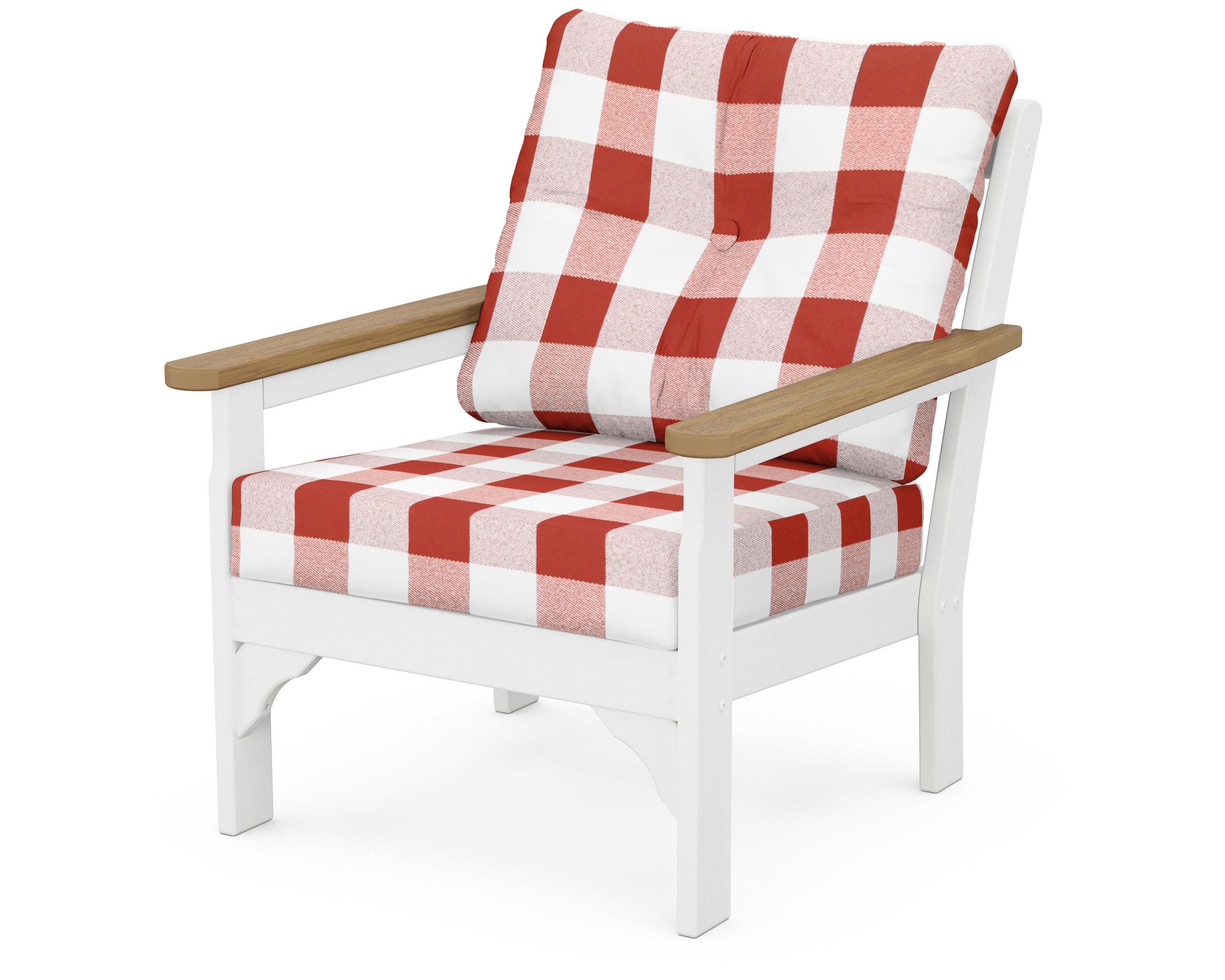 Vineyard Deep Seating Chair in White / Natural / Buffalo Plaid Crimson
