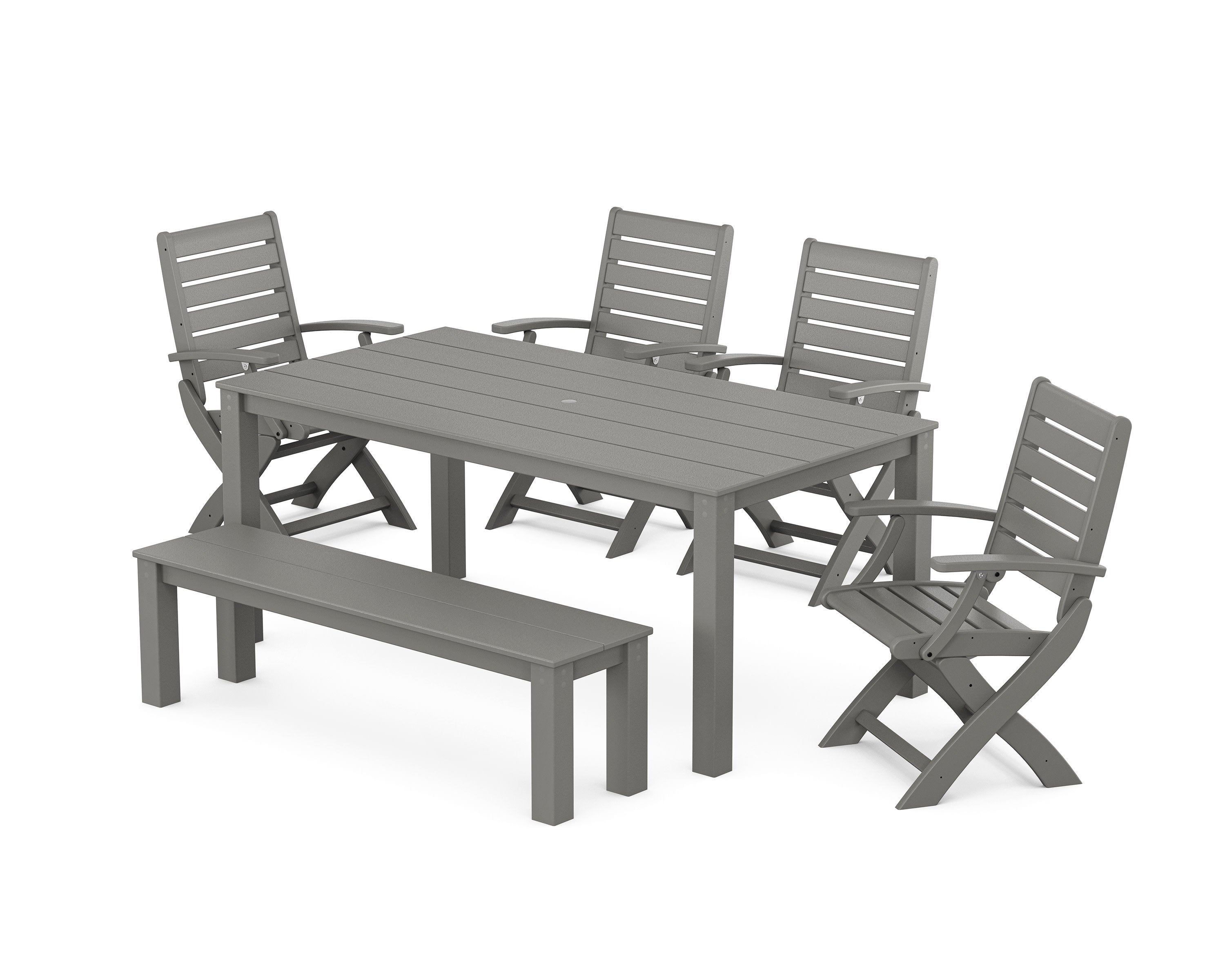 Signature Folding Chair 6-Piece Parsons Dining Set with Bench in Slate Grey