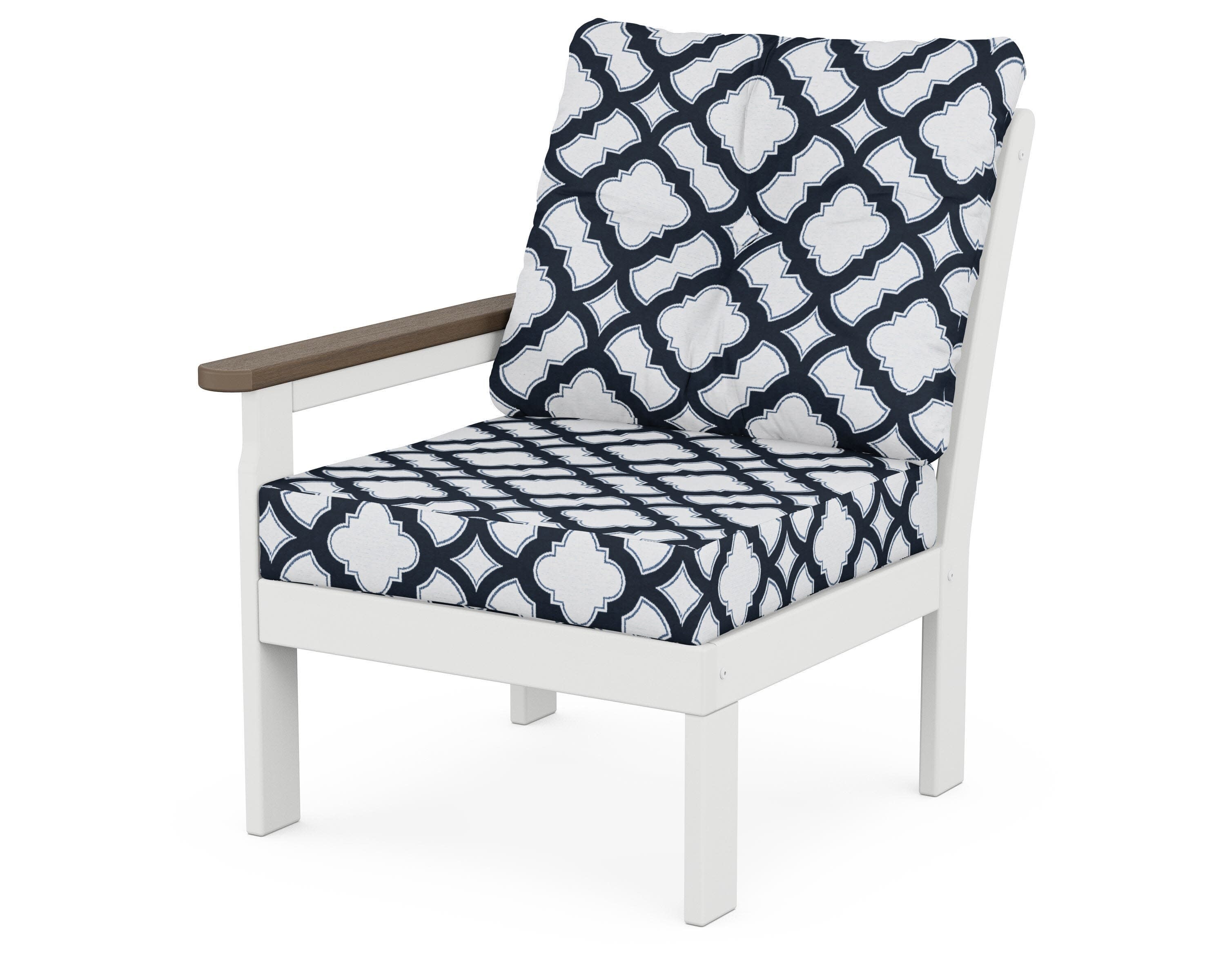 Vineyard Modular Left Arm Chair in White / Kona / Trellis Marine Indigo