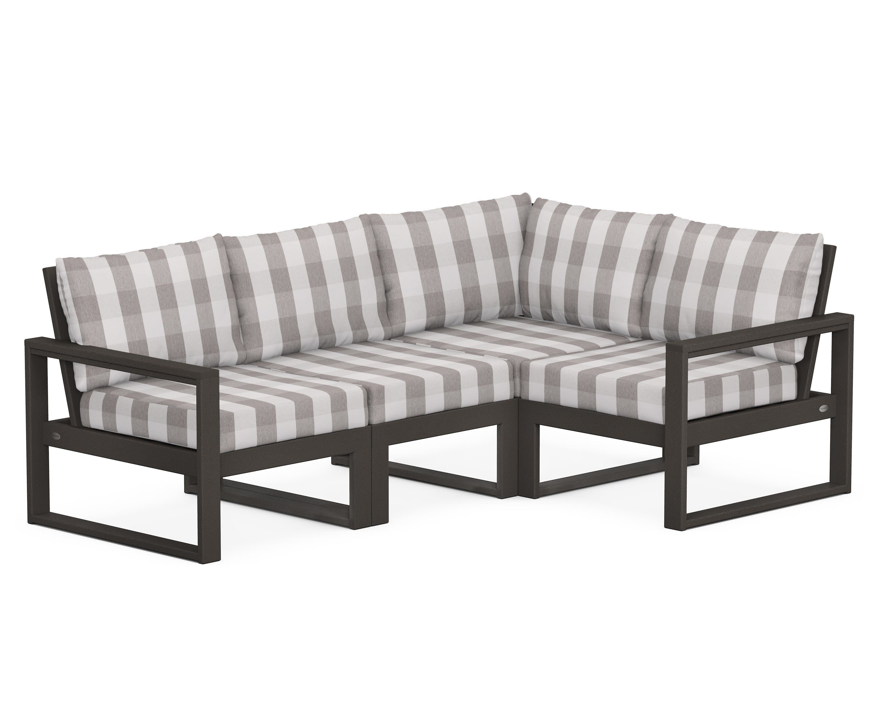EDGE 4-Piece Modular Deep Seating Set in Vintage Coffee / Buffalo Plaid Grey Mist