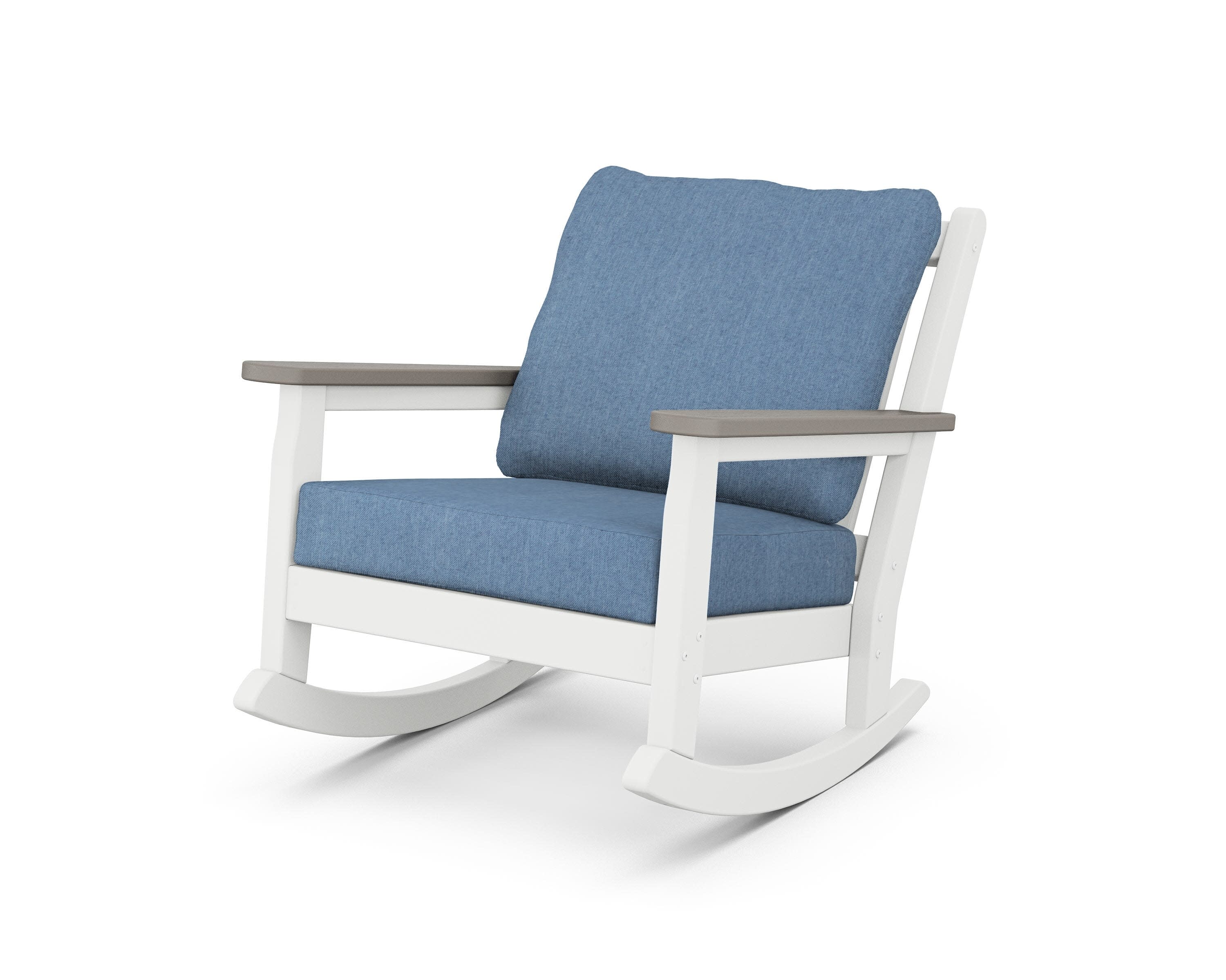Chippendale Deep Seating Rocking Chair in White / Driftwood / Sky Blue