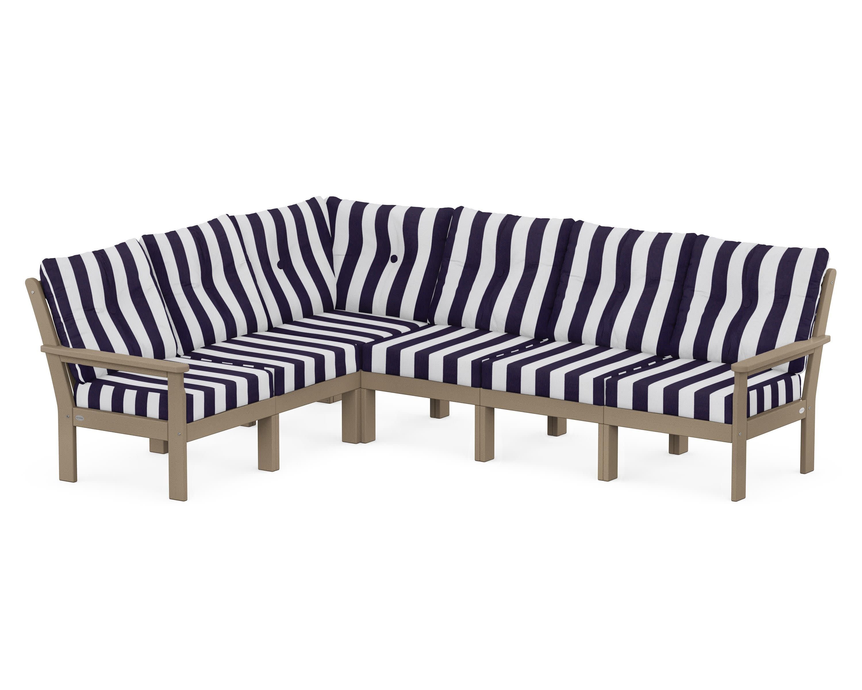 Vineyard 6-Piece Sectional in Vintage Sahara / Cabana Stripe Navy