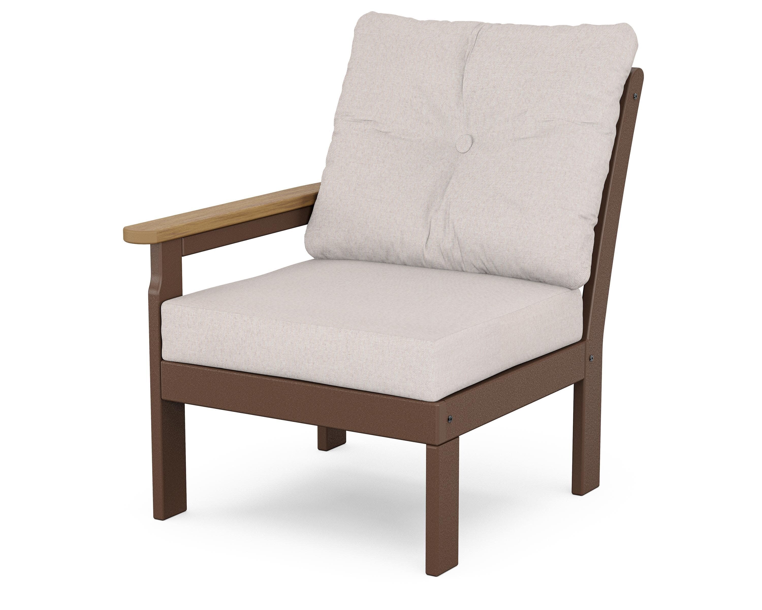 Vineyard Modular Left Arm Chair in Mahogany / Natural / Dune Burlap