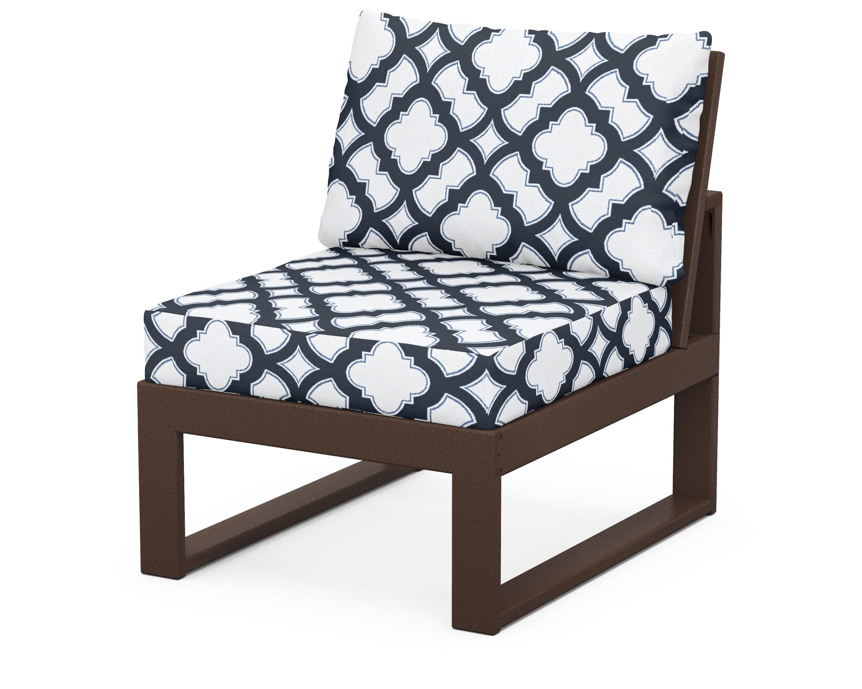 Modular Armless Chair in Mahogany / Trellis Marine Indigo