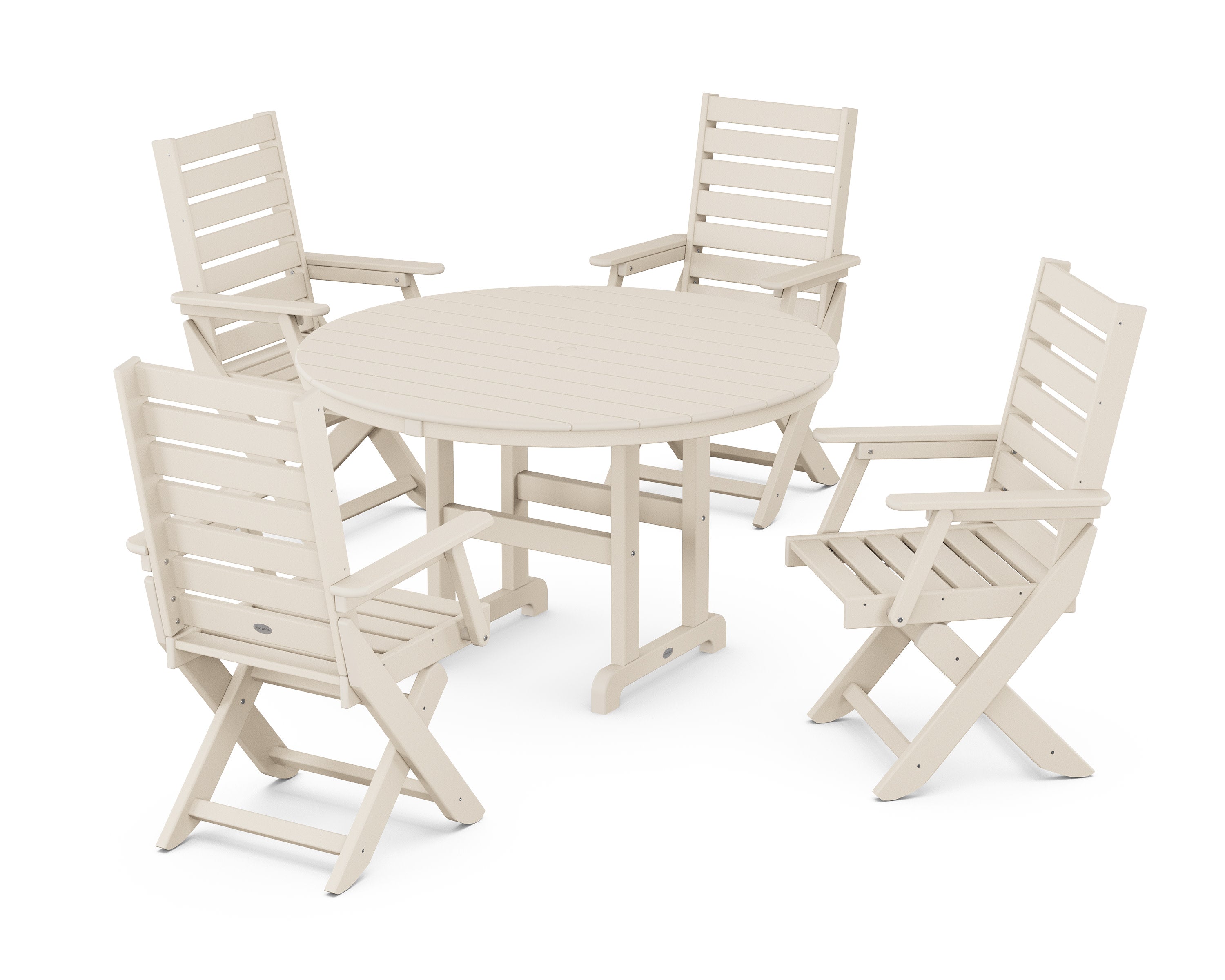 Captain Folding Chair 5-Piece Round Dining Set in Sand
