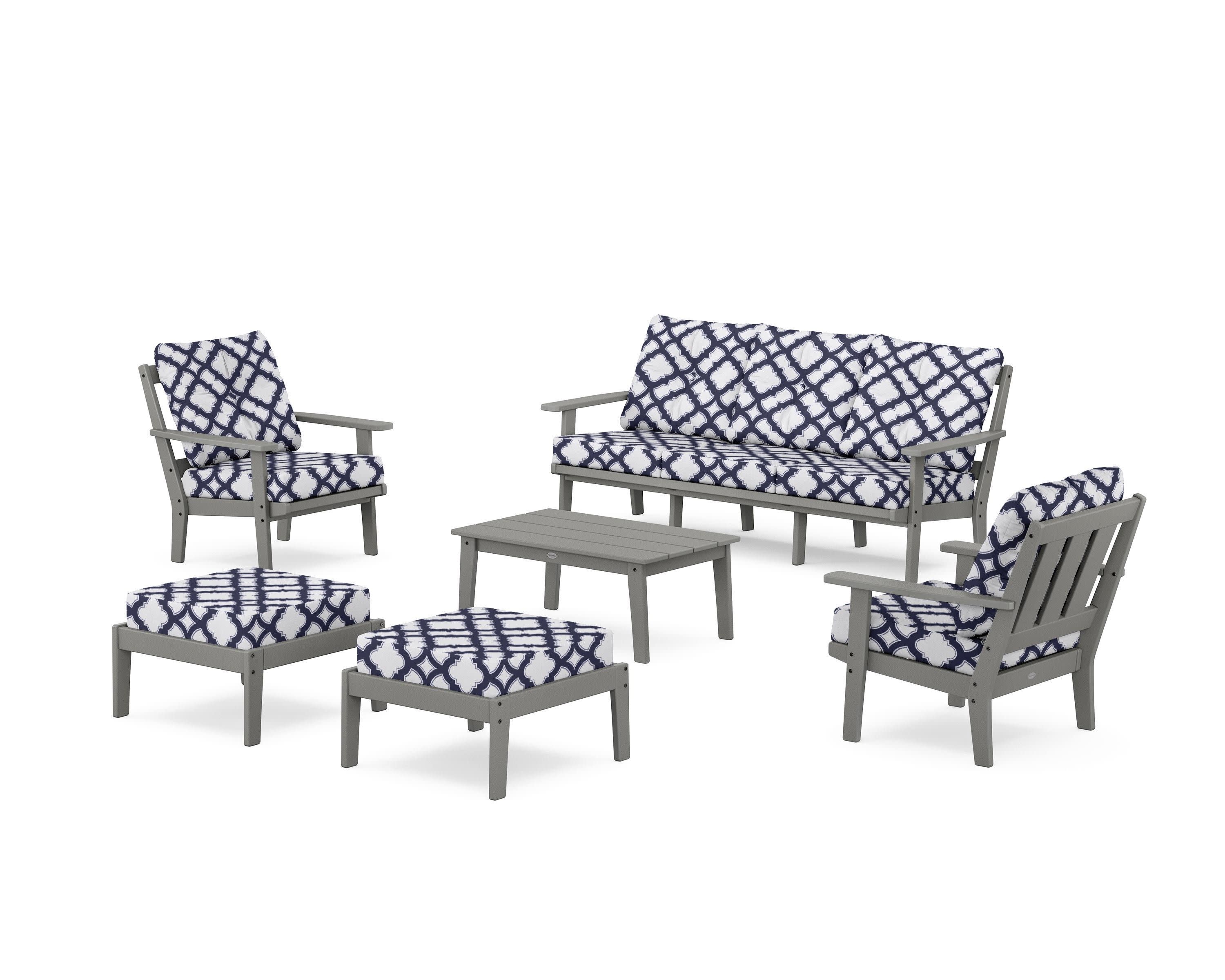 Oxford 6-Piece Lounge Sofa Set in Slate Grey / Trellis Navy