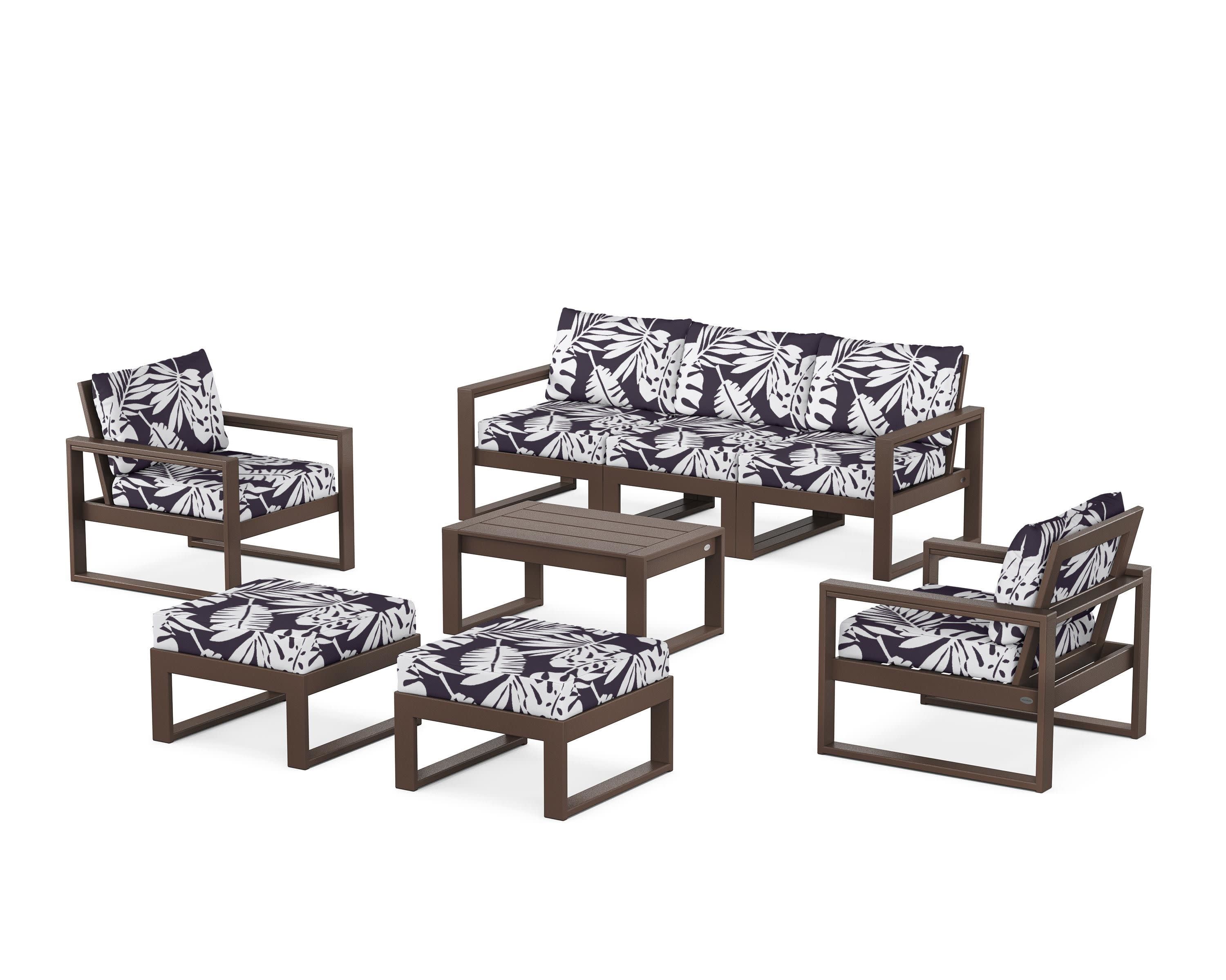 EDGE Sectional 8-Piece Lounge Sofa Set in Mahogany / Leaf Navy