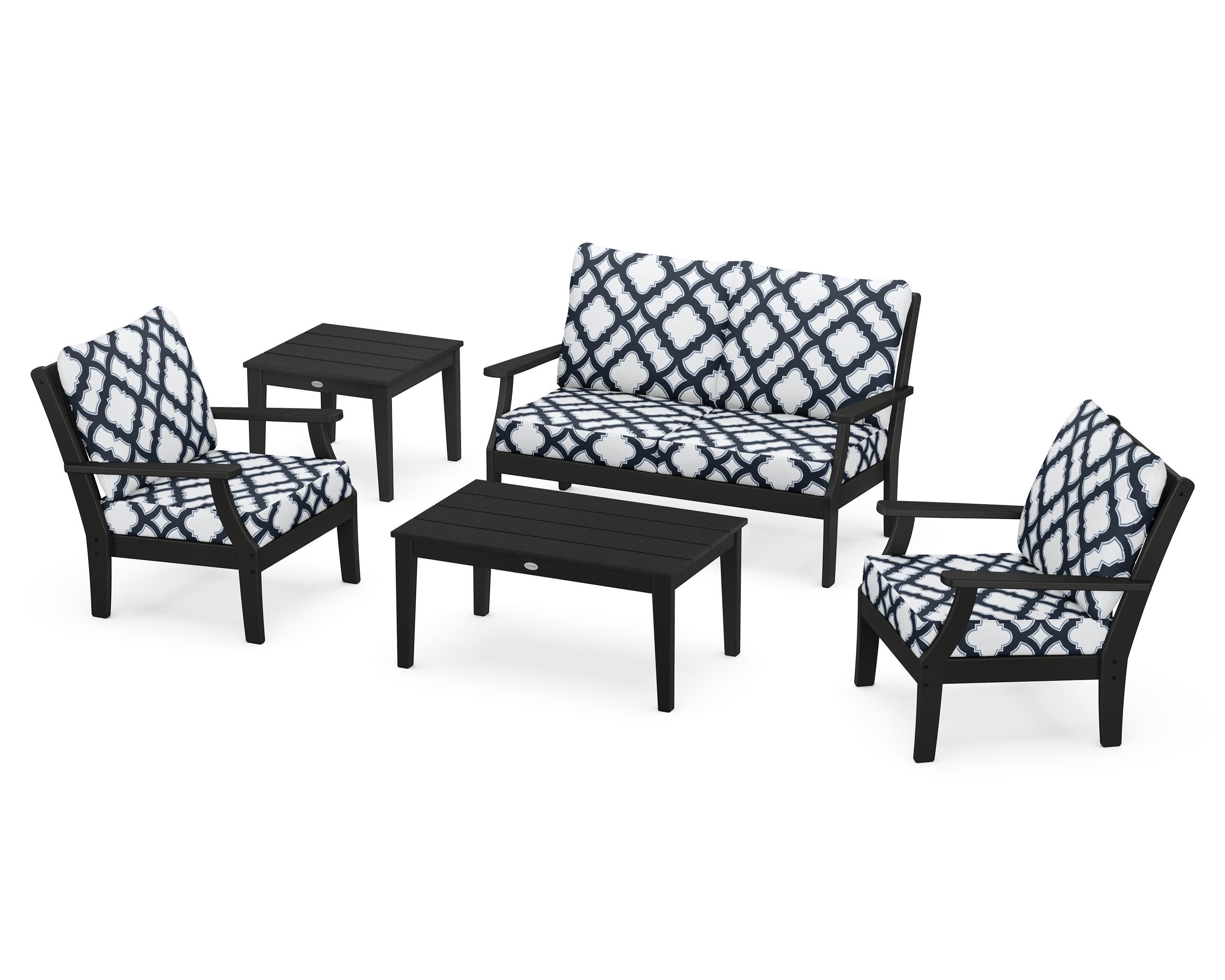 Braxton 5-Piece Deep Seating Set in Black / Trellis Marine Indigo