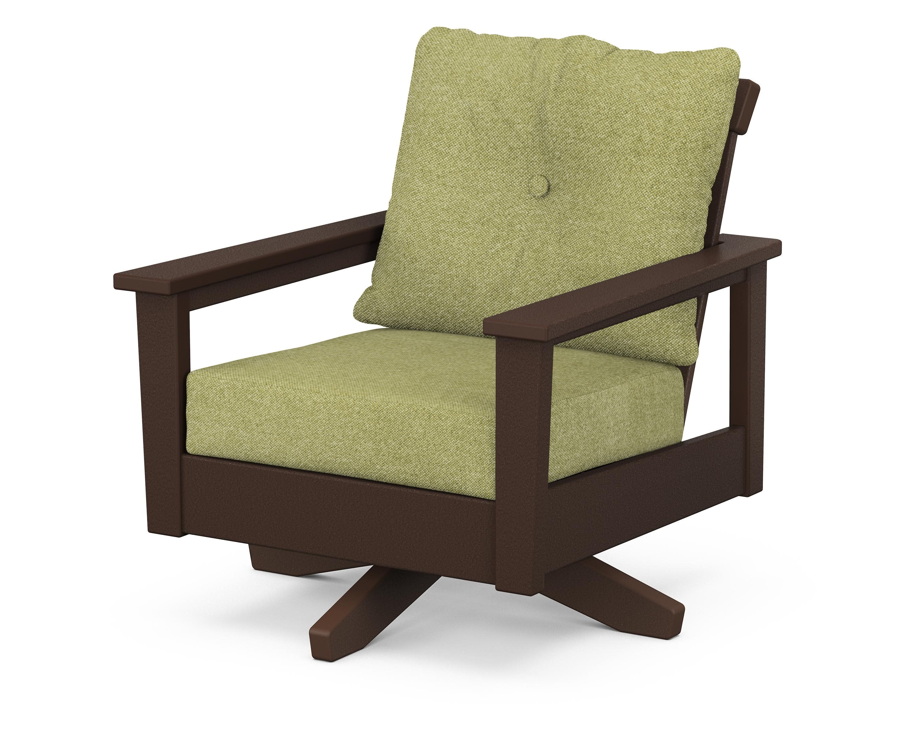 Prescott Deep Seating Swivel Chair in Mahogany / Chartreuse Boucle
