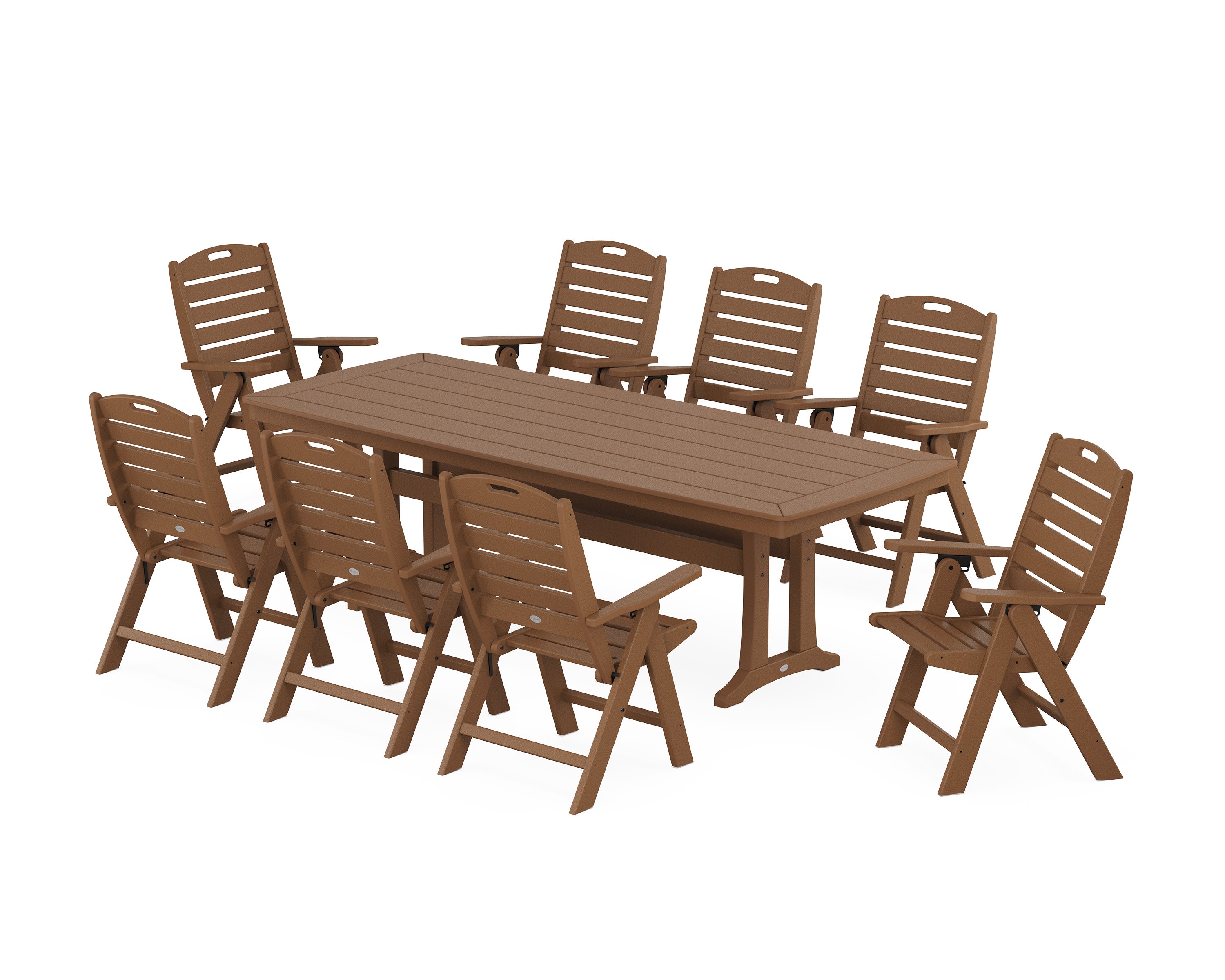 Nautical Highback 9-Piece Dining Set with Trestle Legs in Teak