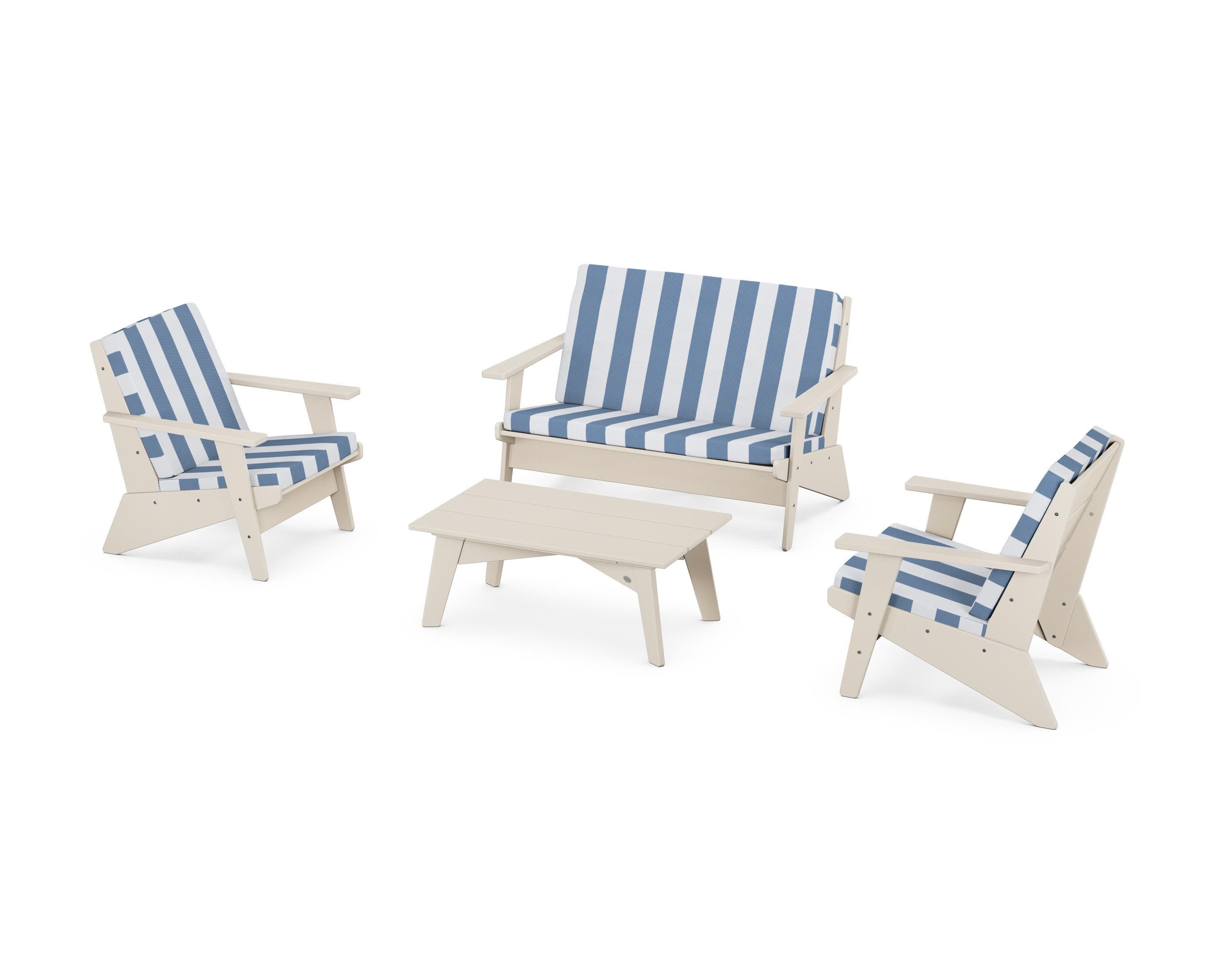 Riviera Modern Lounge 4-Piece Set in Sand / Cabana Stripe Sky Blue