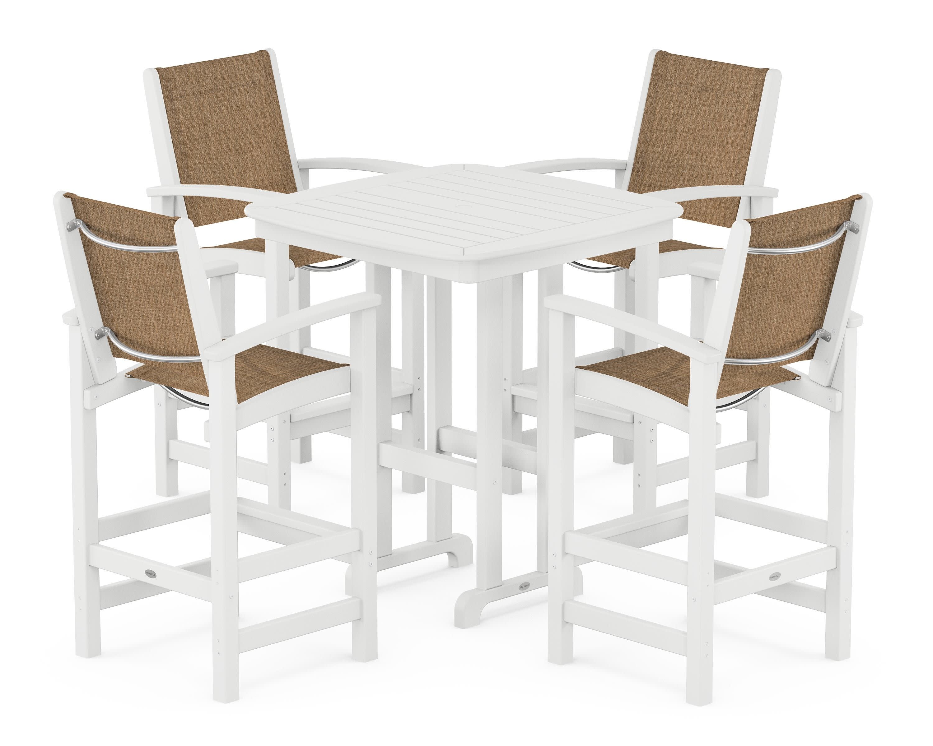 Coastal 5-Piece Bar Set in White / Burlap Sling