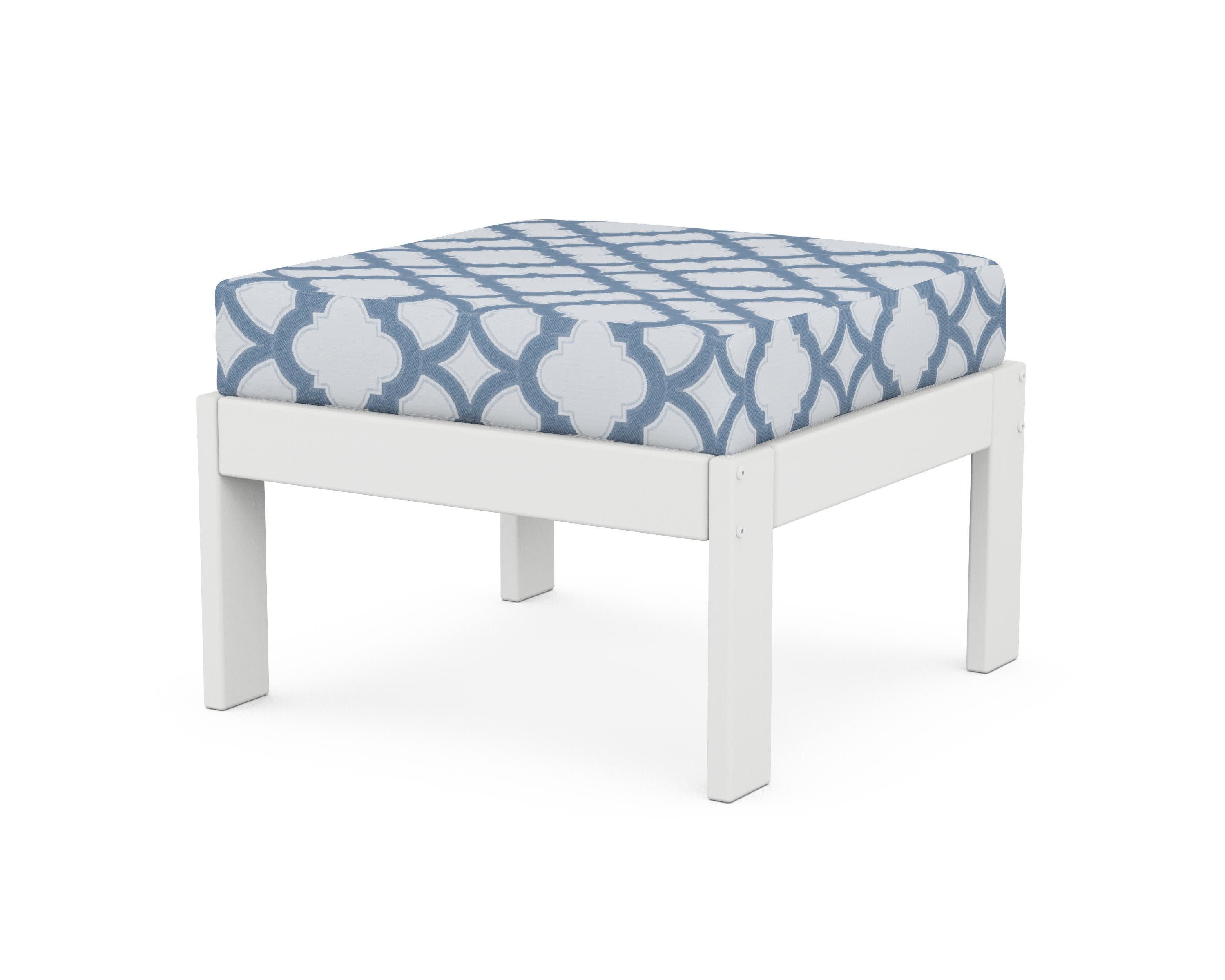Vineyard Modular Ottoman in White / Trellis Sky Blue