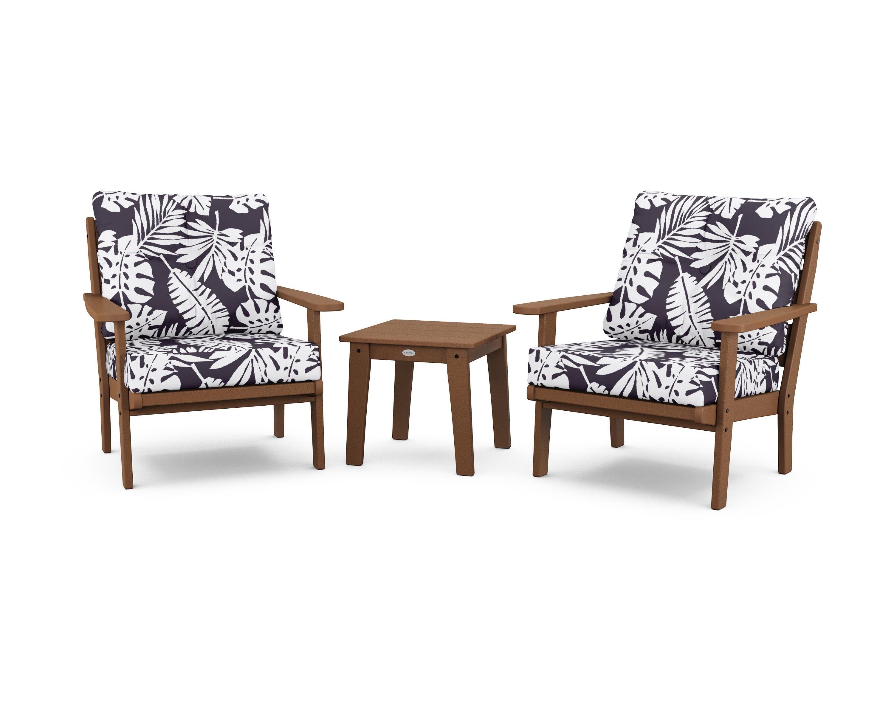 Lakeside 3-Piece Deep Seating Chair Set in Teak / Leaf Navy