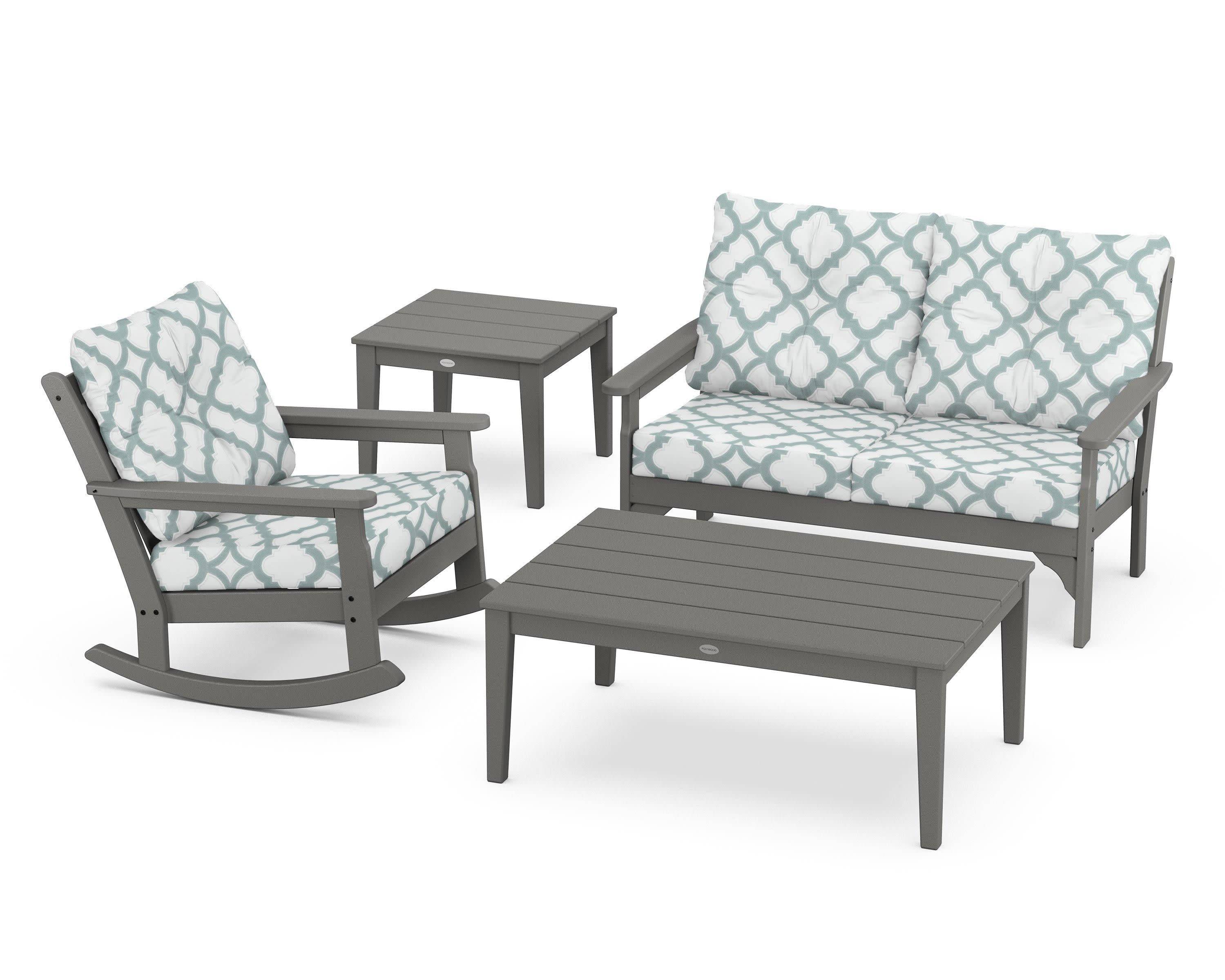 Vineyard 4-Piece Deep Seating Rocker Set in Slate Grey / Trellis Glacier Spa
