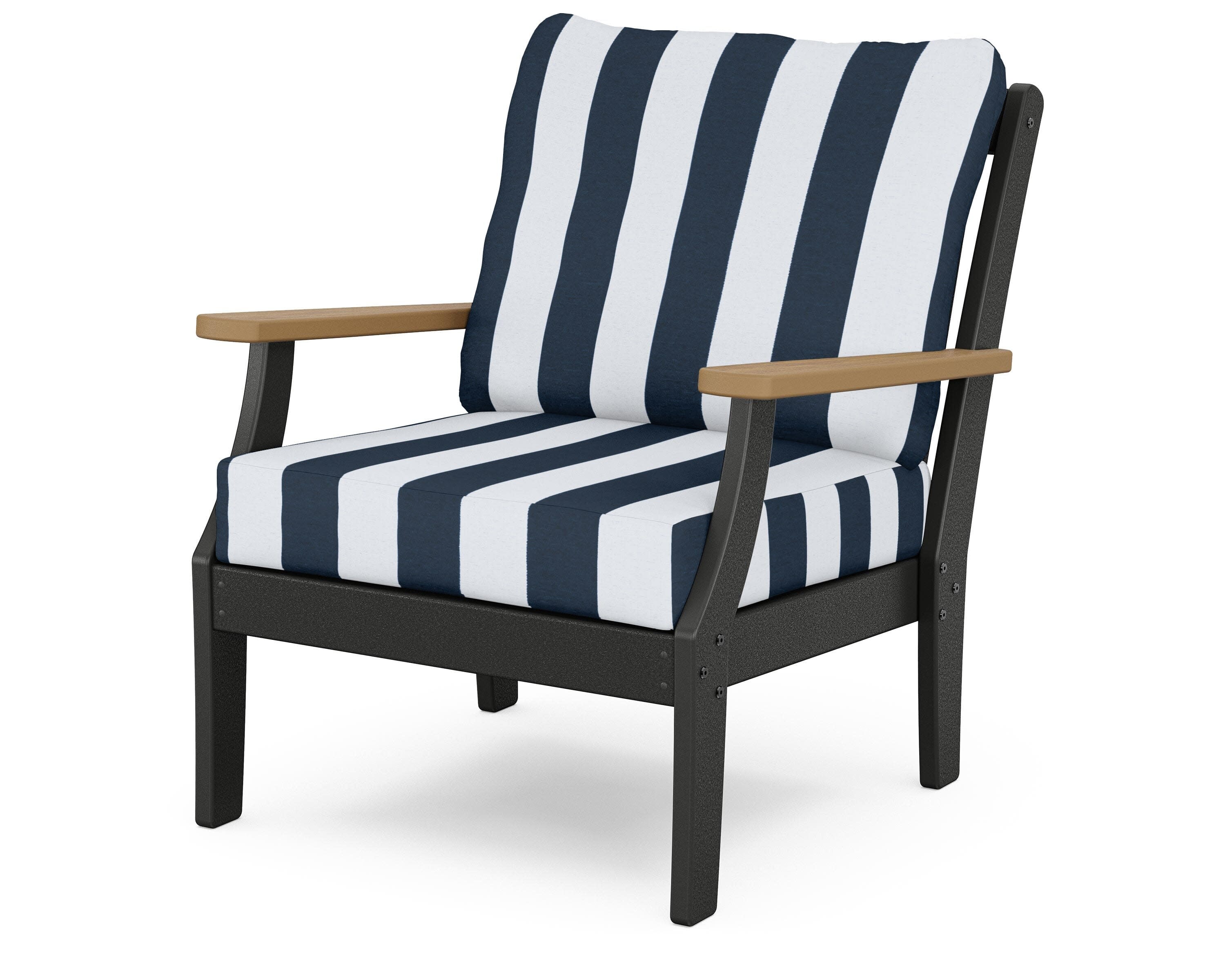 Braxton Deep Seating Chair in Black / Natural / Cabana Stripe Marine Indigo