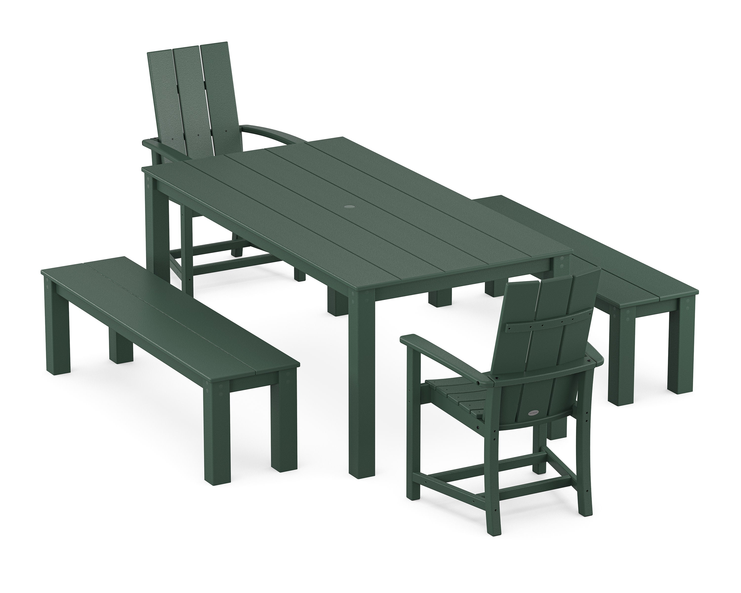 Modern Adirondack 5-Piece Parsons Dining Set with Benches in Green