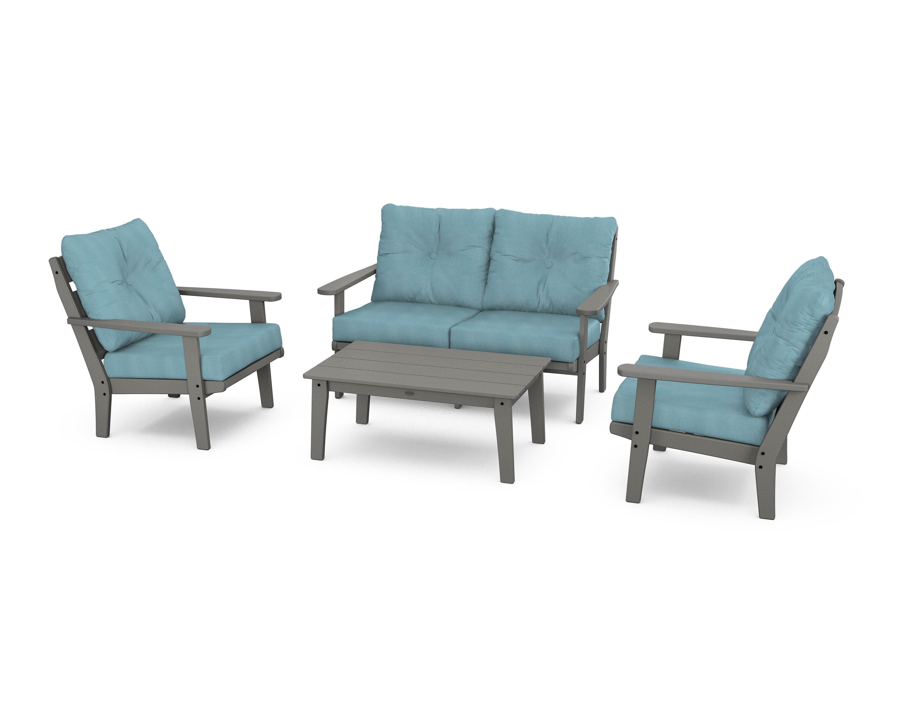 Lakeside 4-Piece Deep Seating Set in Slate Grey / Lattice Sky Blue