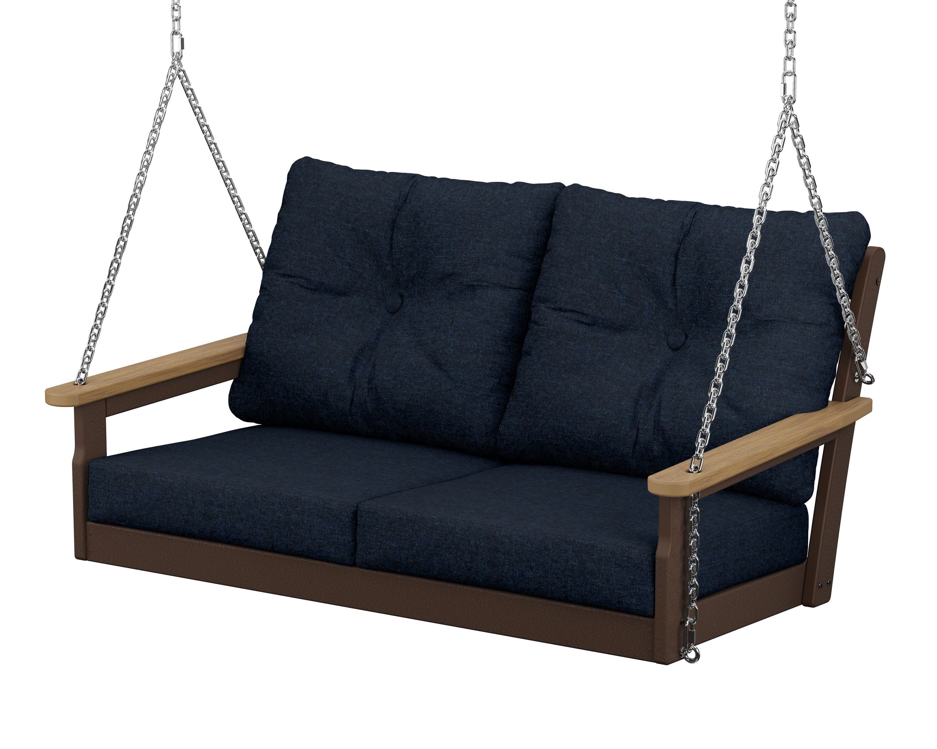 Vineyard Deep Seating Swing in Mahogany / Natural / Marine Indigo