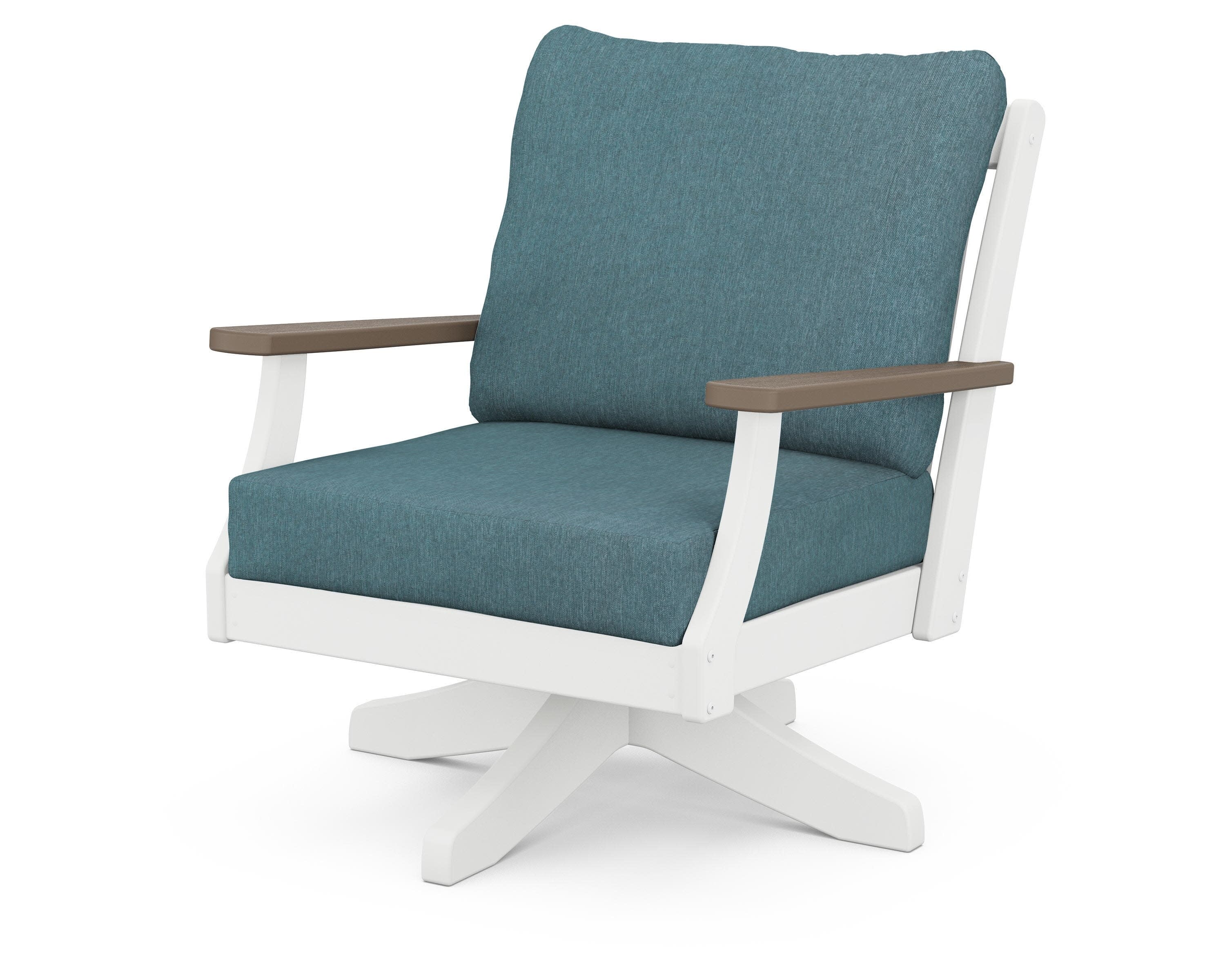 Braxton Deep Seating Swivel Chair in White / Kona / Ocean Teal