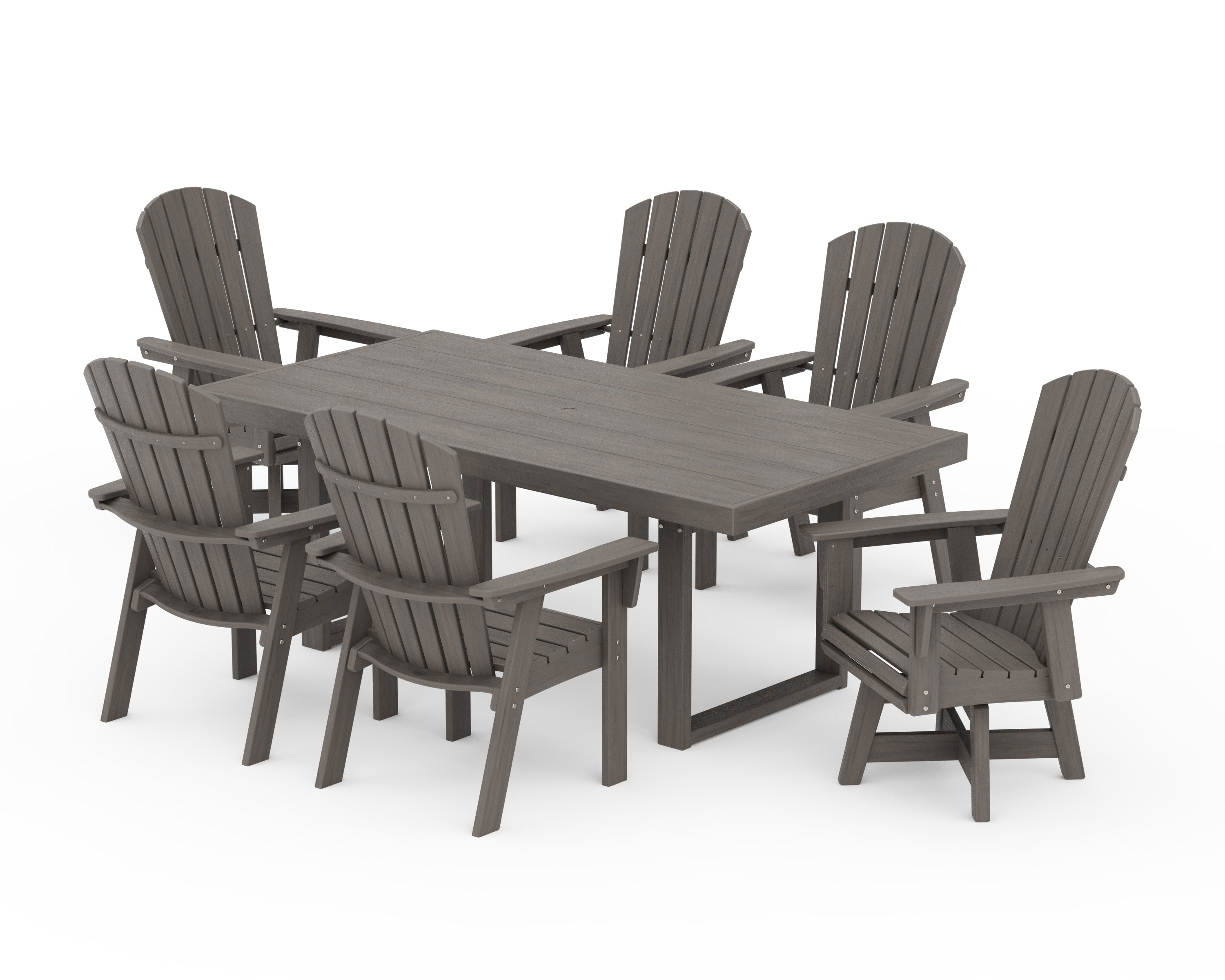 Nautical Curveback Adirondack Swivel Chair 7-Piece Dining Set in Driftwood