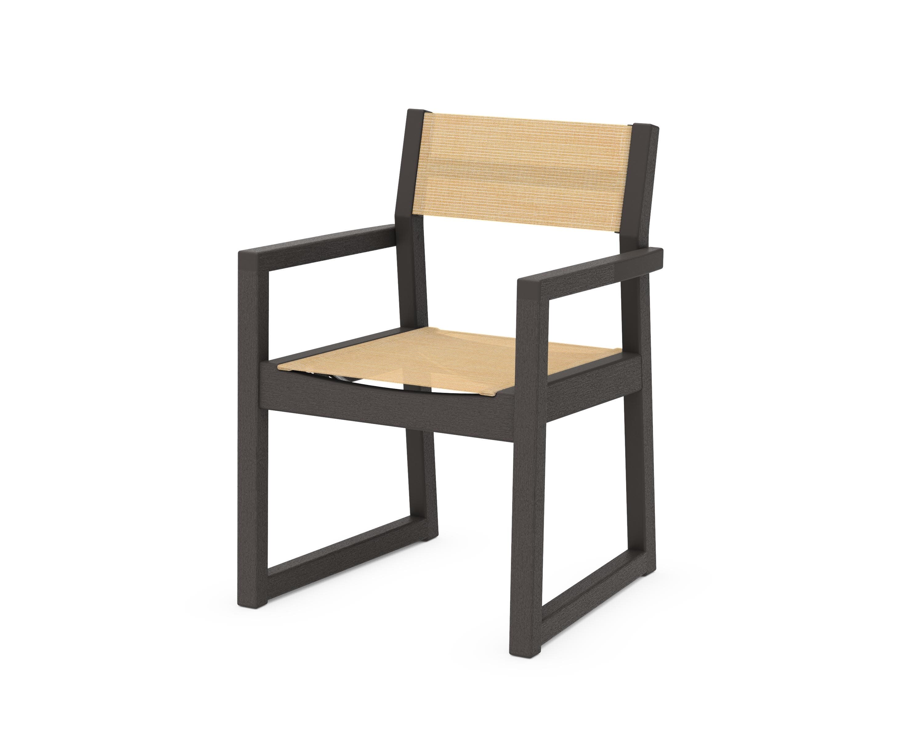 EDGE Sling Dining Arm Chair in Vintage Coffee / Dupioni Apricot Sling