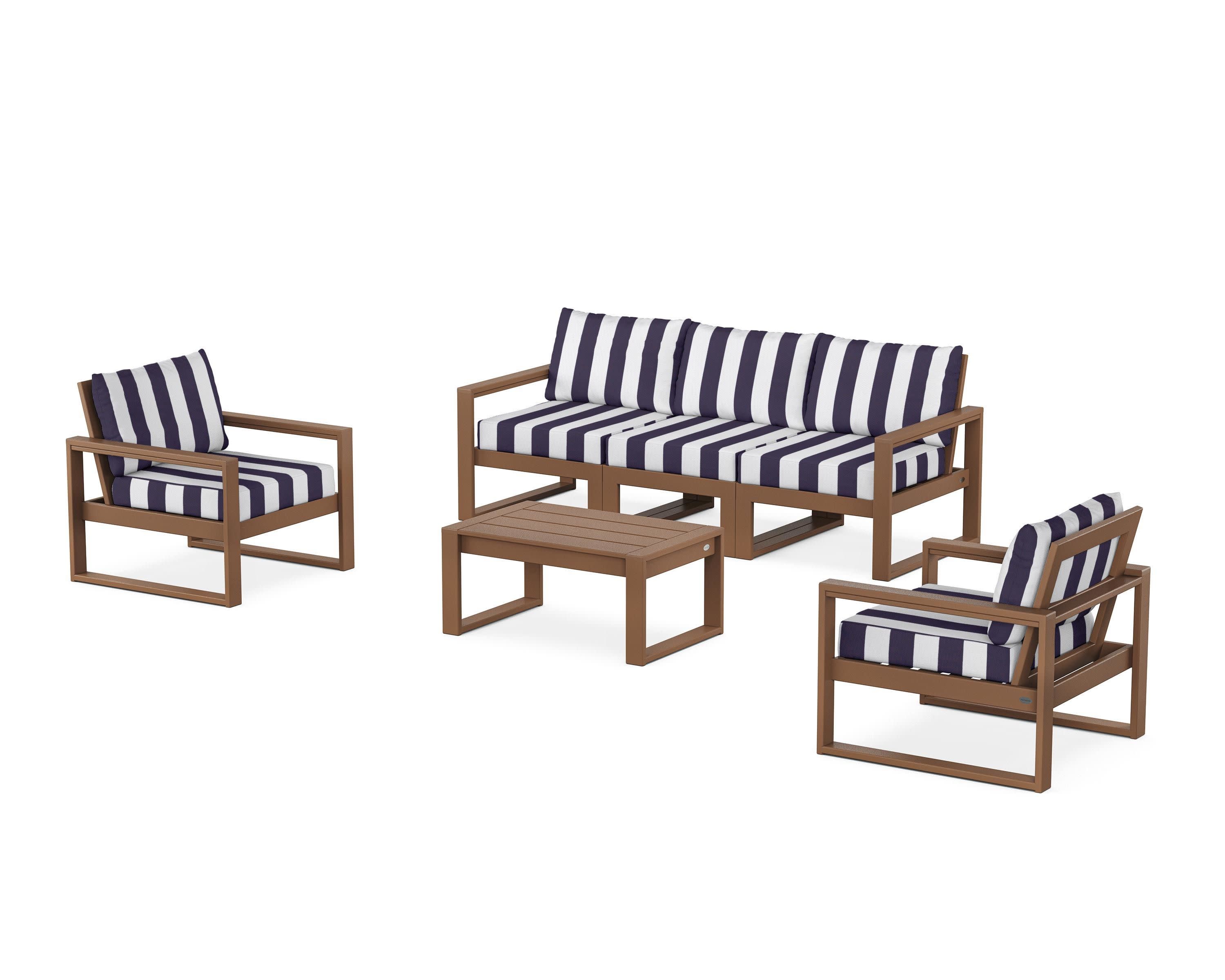 EDGE Sectional 4-Piece Deep Seating Set with Sofa in Teak / Cabana Stripe Navy