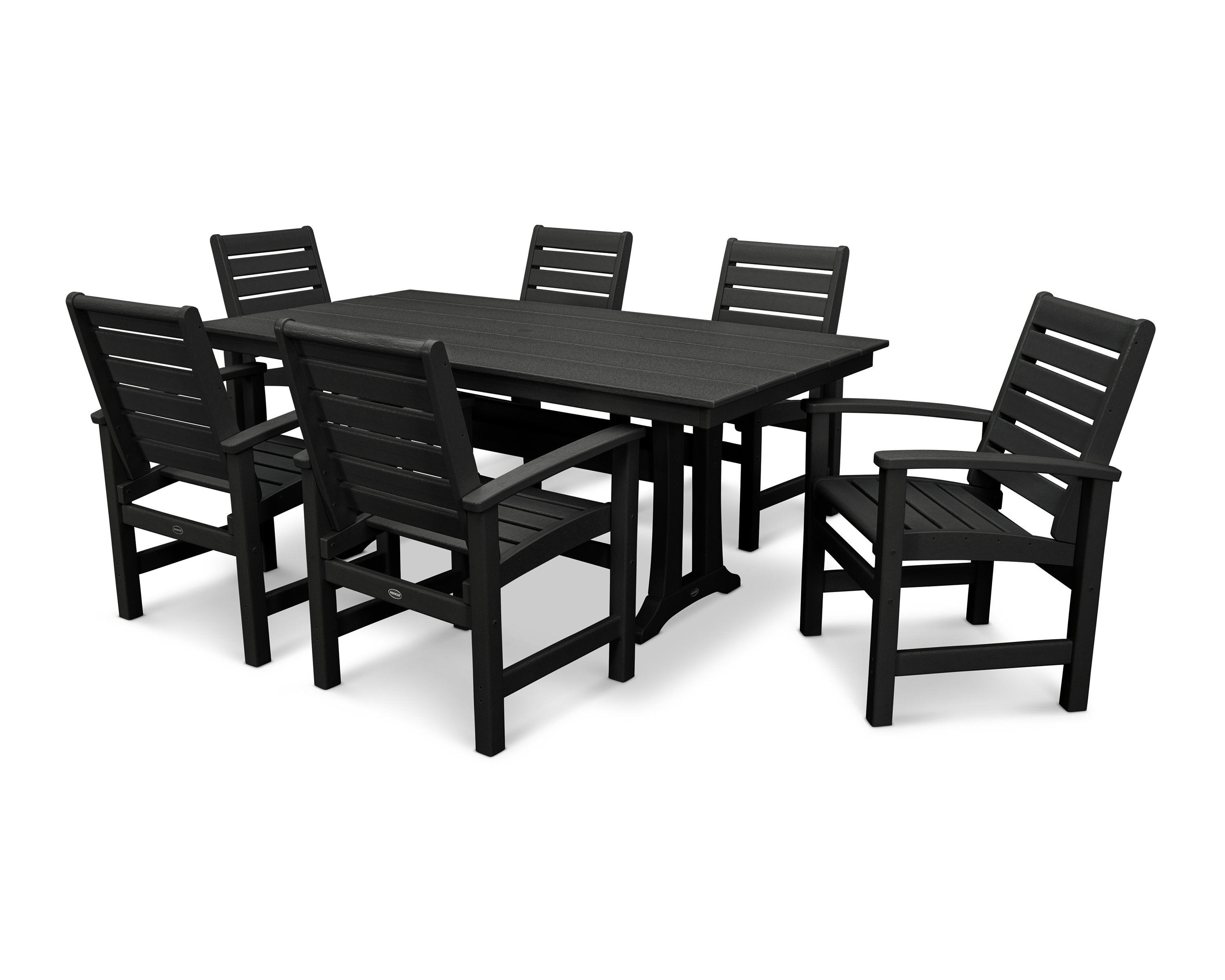 Signature 7-Piece Farmhouse Dining Set with Trestle Legs in Black
