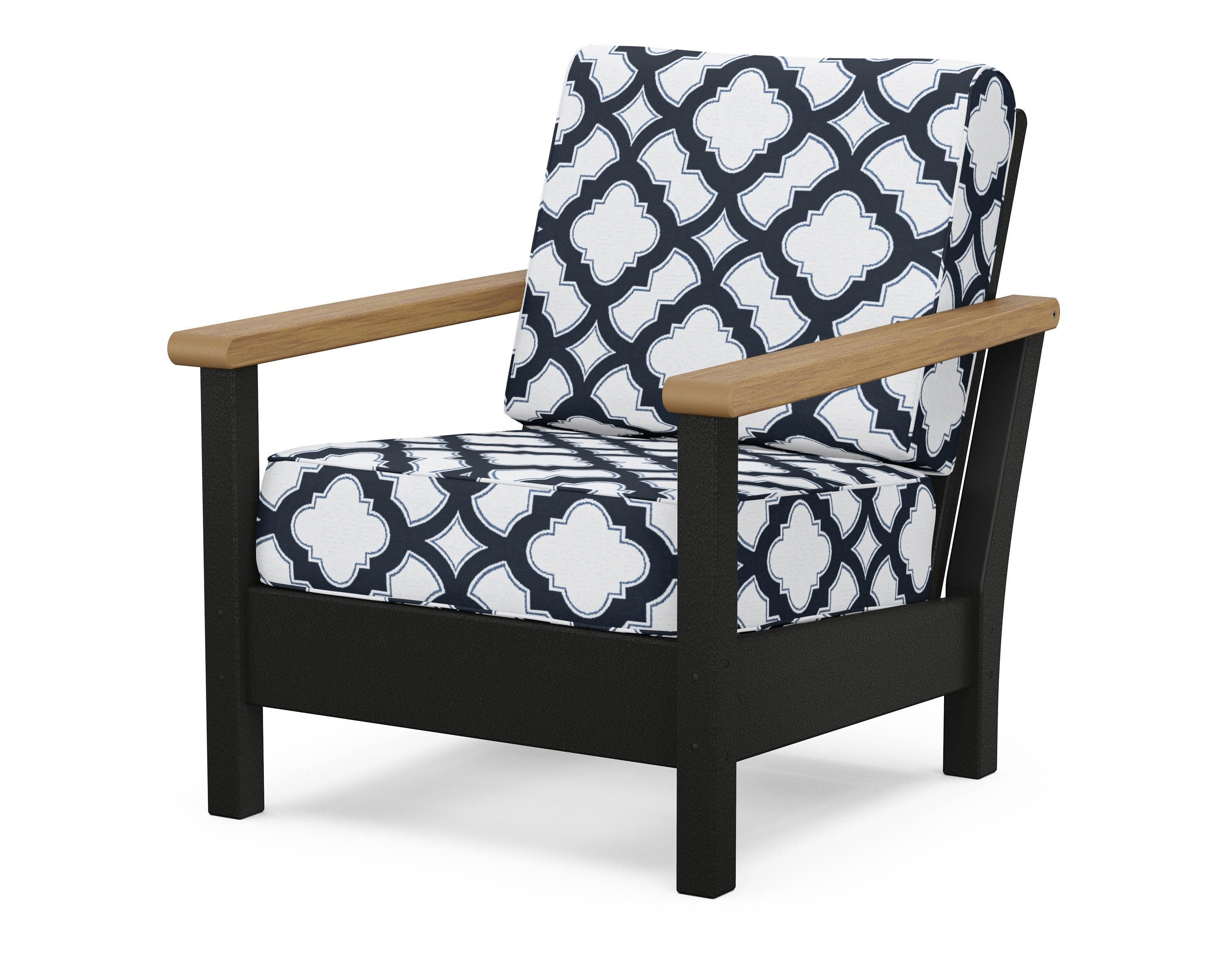 Harbour Deep Seating Chair in Black / Natural / Trellis Marine Indigo