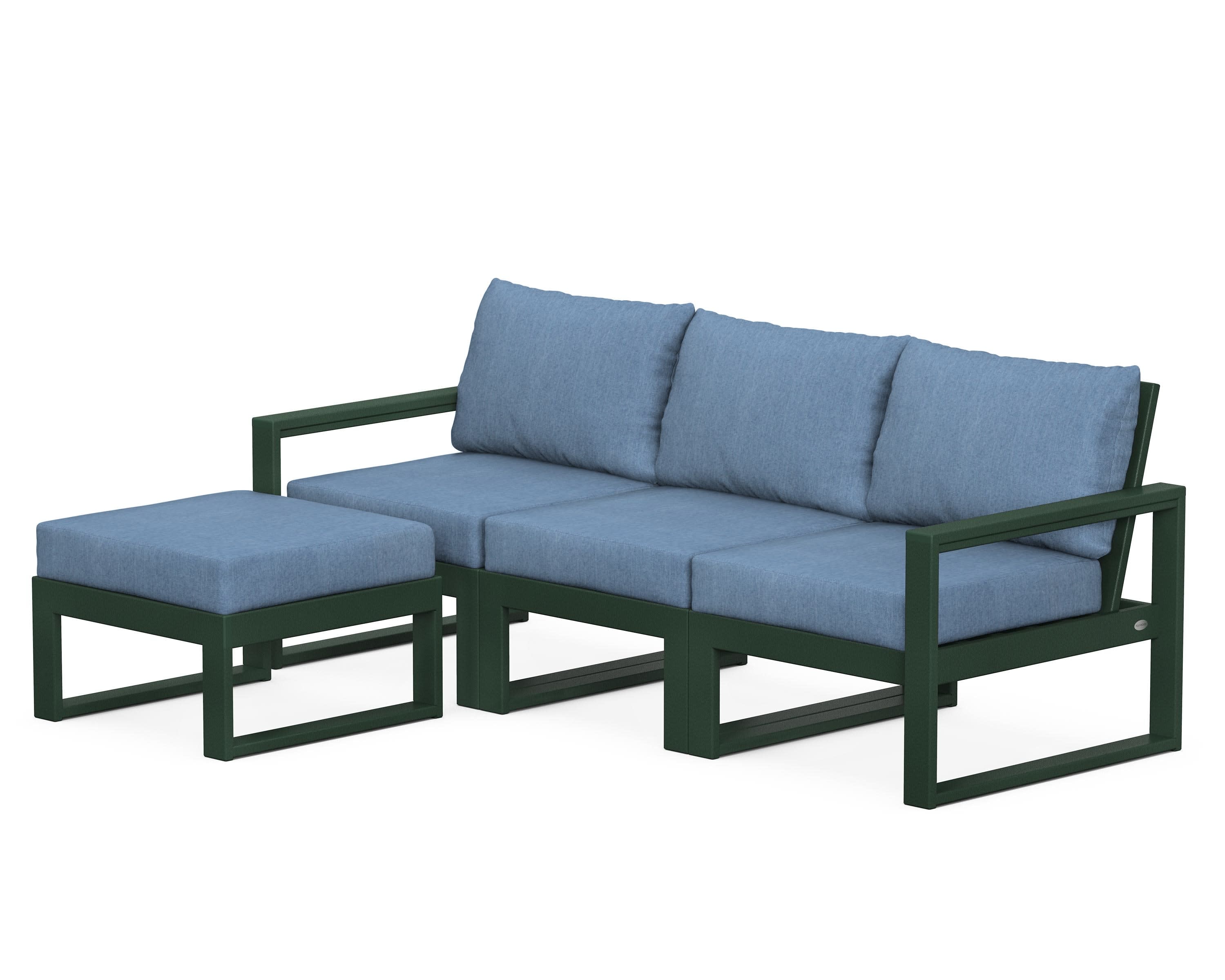 EDGE 4-Piece Modular Deep Seating Set with Ottoman in Green / Sky Blue