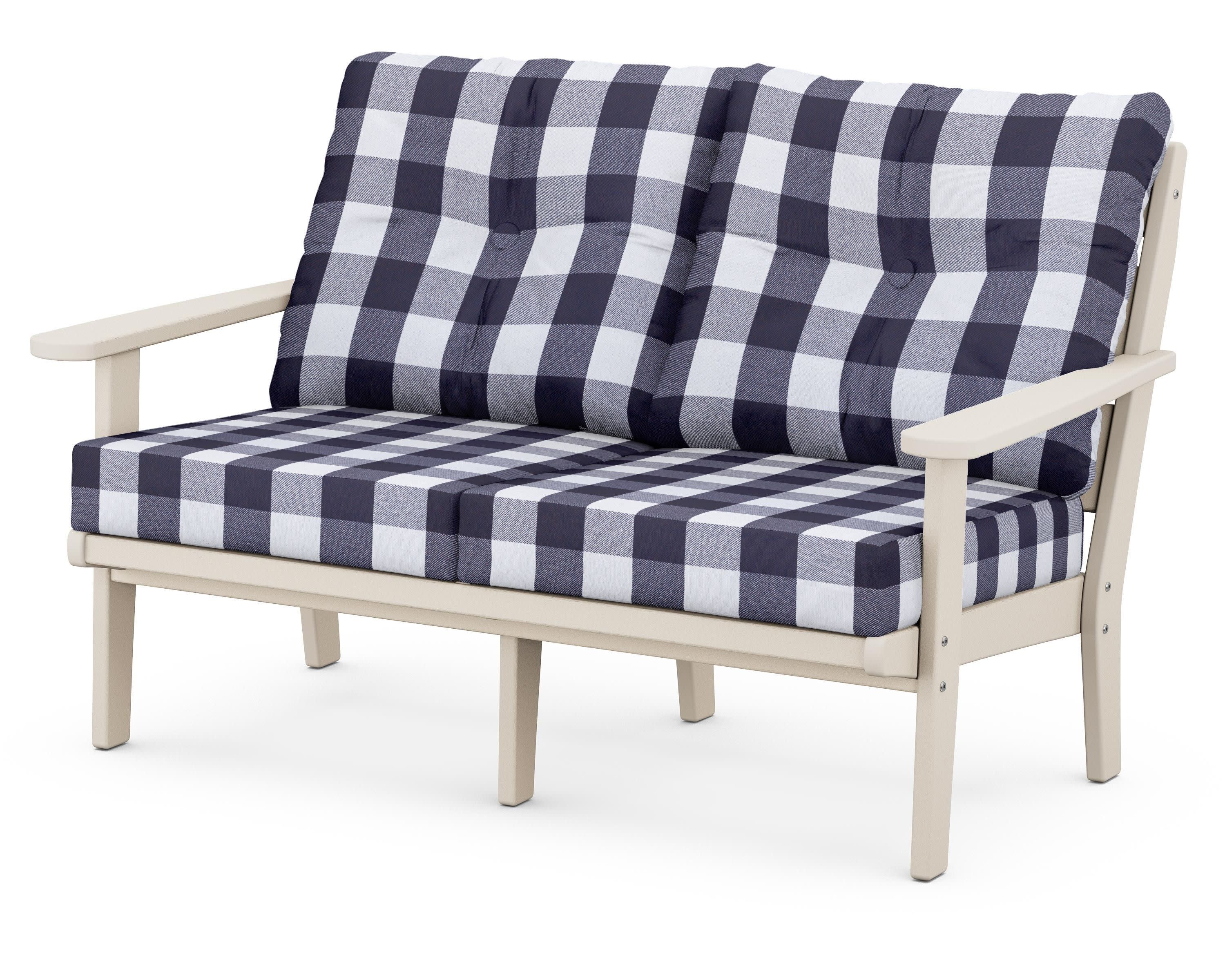 Lakeside Deep Seating Loveseat in Sand / Buffalo Plaid Navy