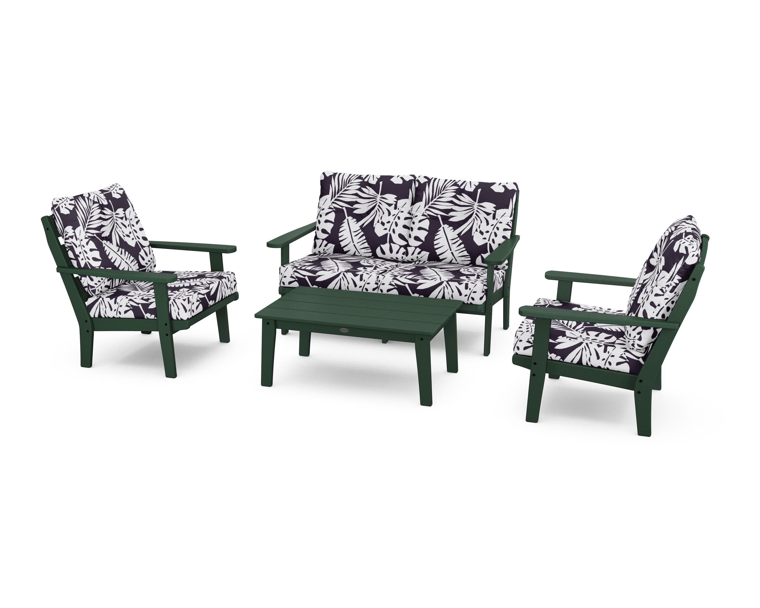 Lakeside 4-Piece Deep Seating Set in Green / Leaf Navy