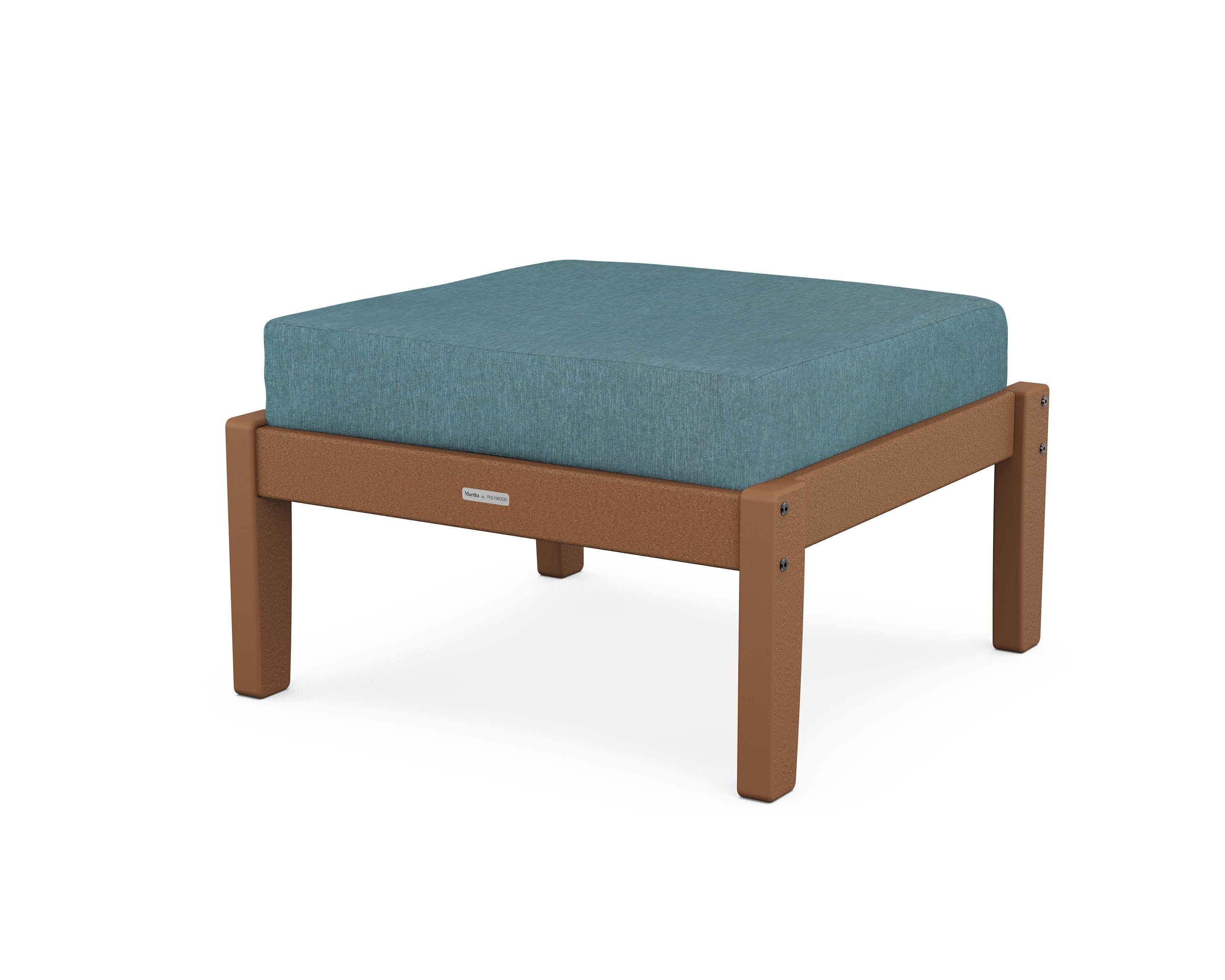 Chinoiserie Deep Seating Ottoman in Teak / Ocean Teal