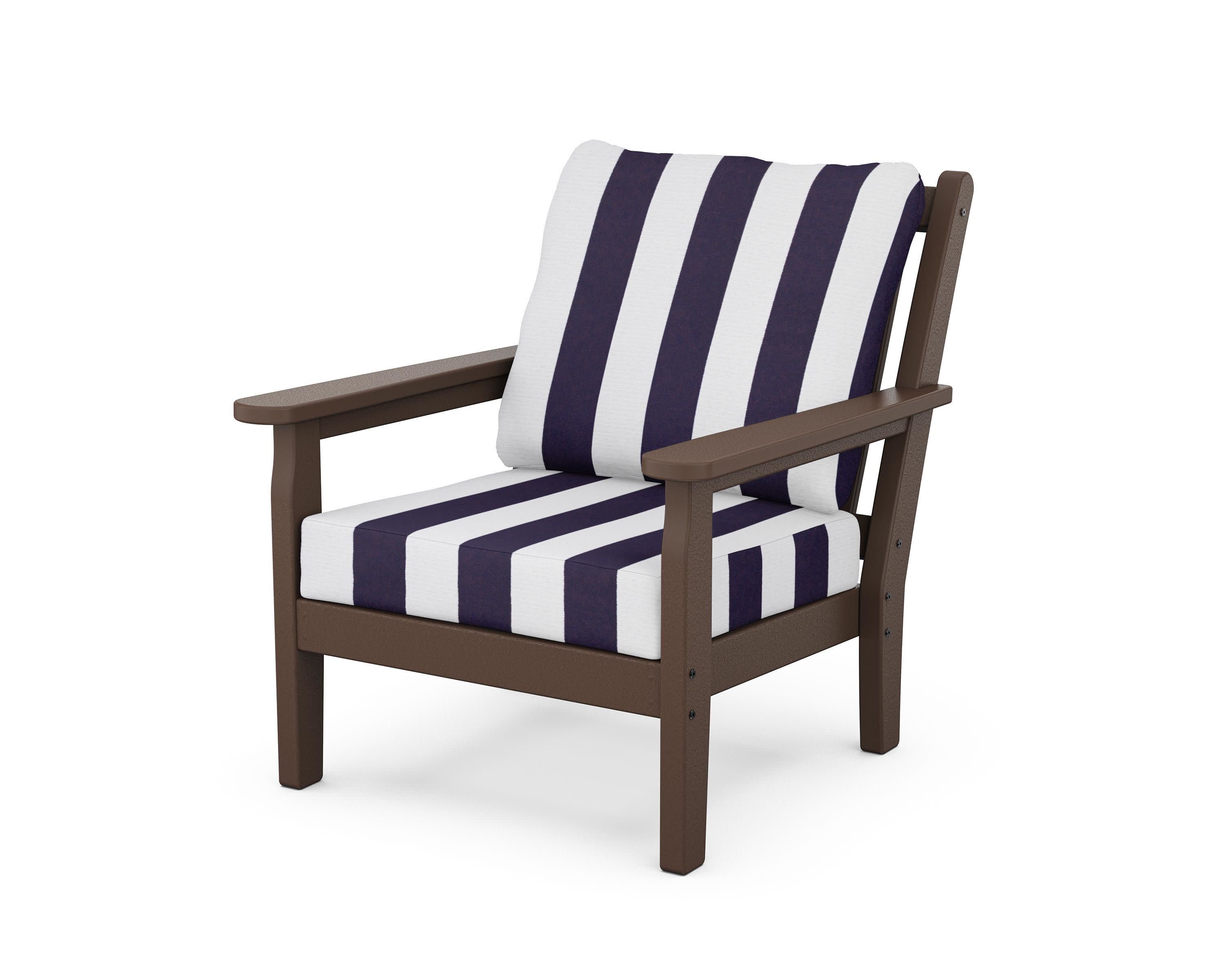 Chippendale Deep Seating Chair in Mahogany / Cabana Stripe Navy