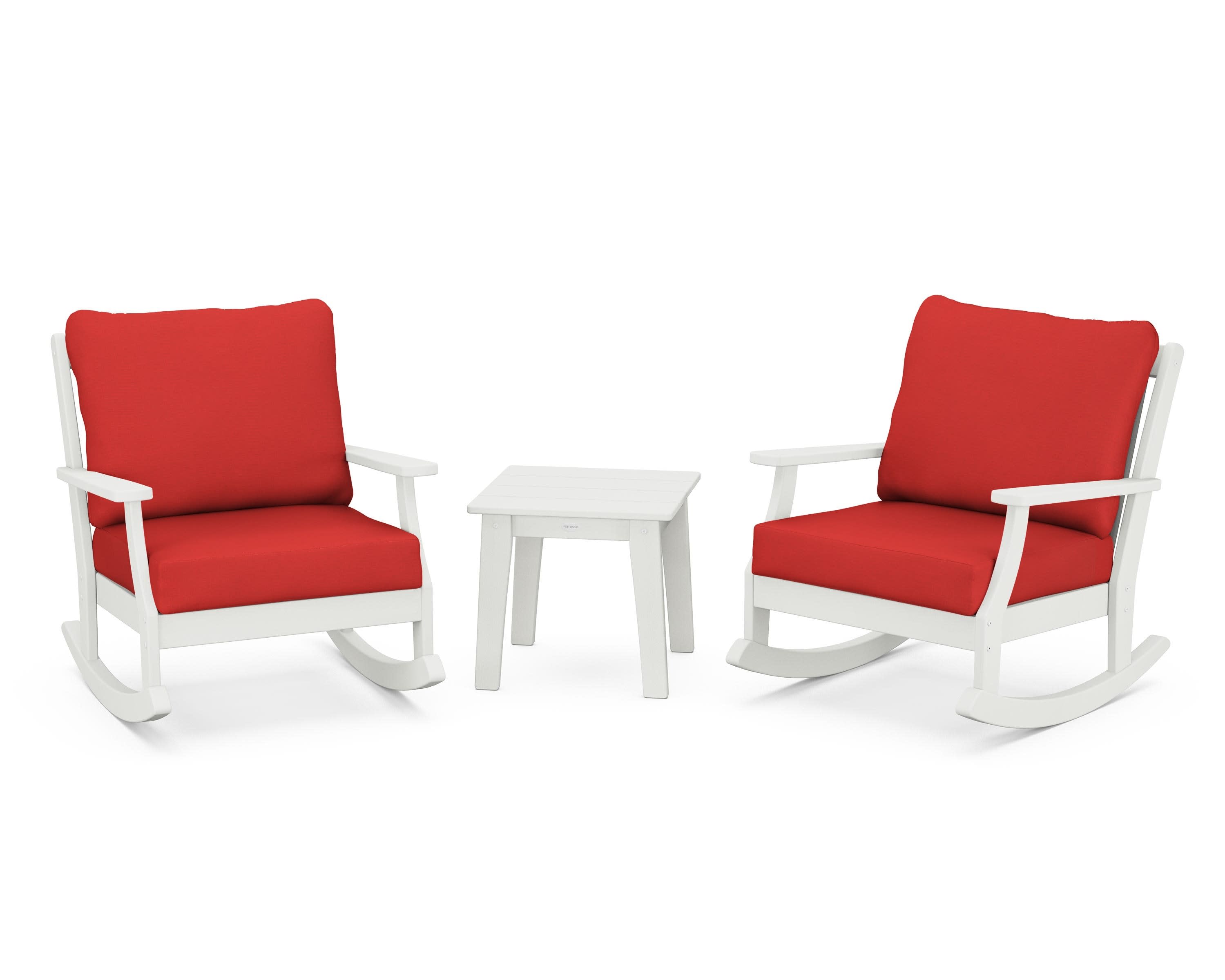 Braxton 3-Piece Deep Seating Rocker Set in Vintage White / Crimson Linen